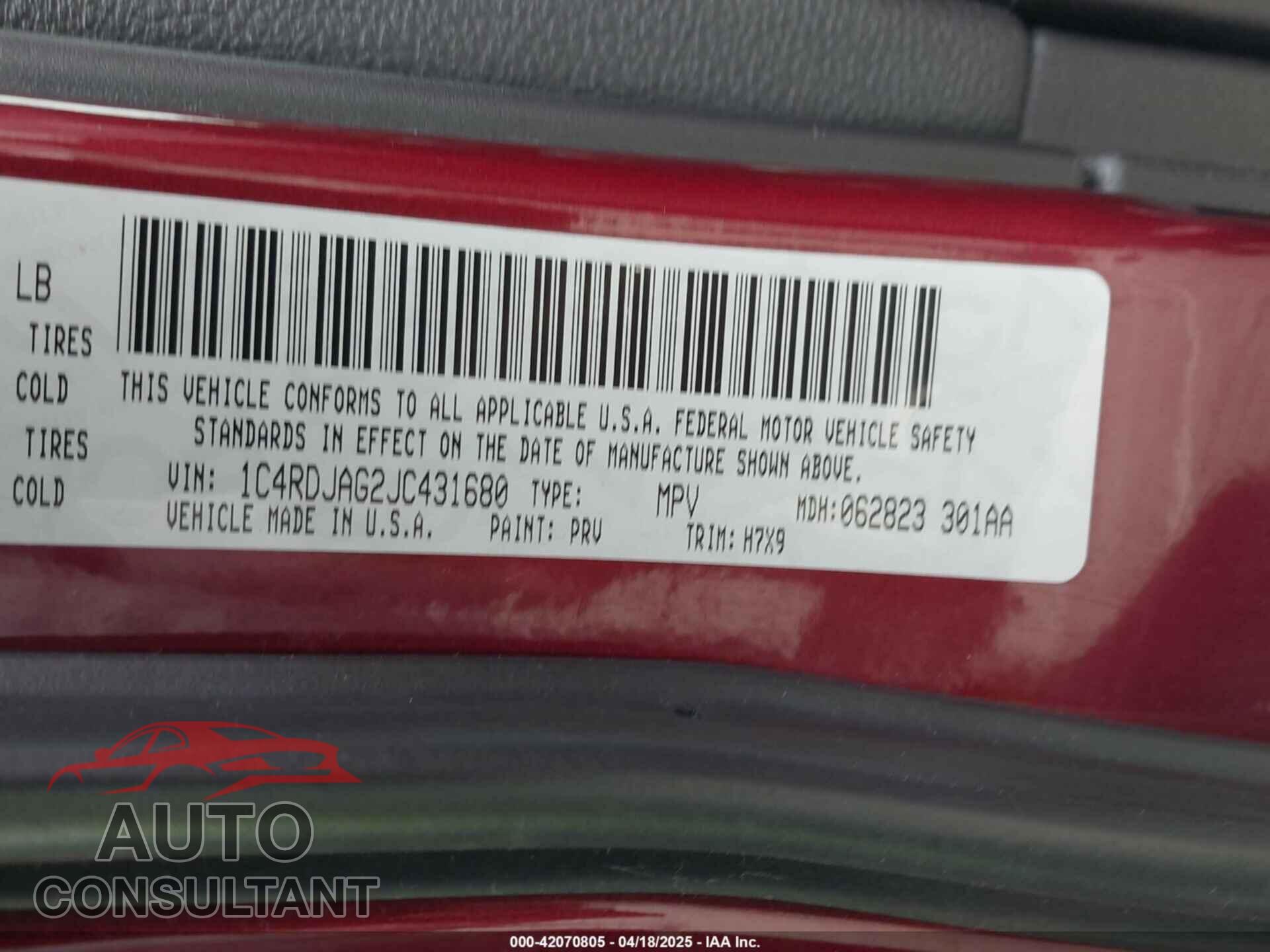 DODGE DURANGO 2018 - 1C4RDJAG2JC431680
