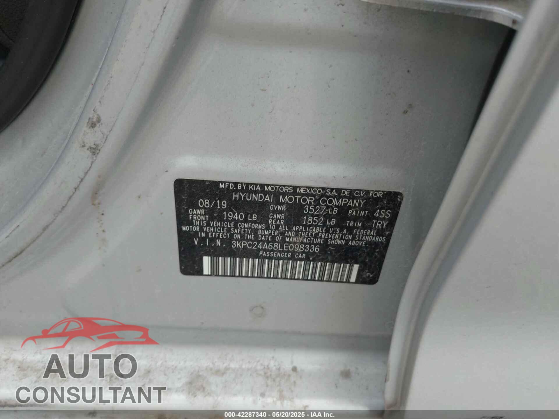 HYUNDAI ACCENT 2020 - 3KPC24A68LE098336