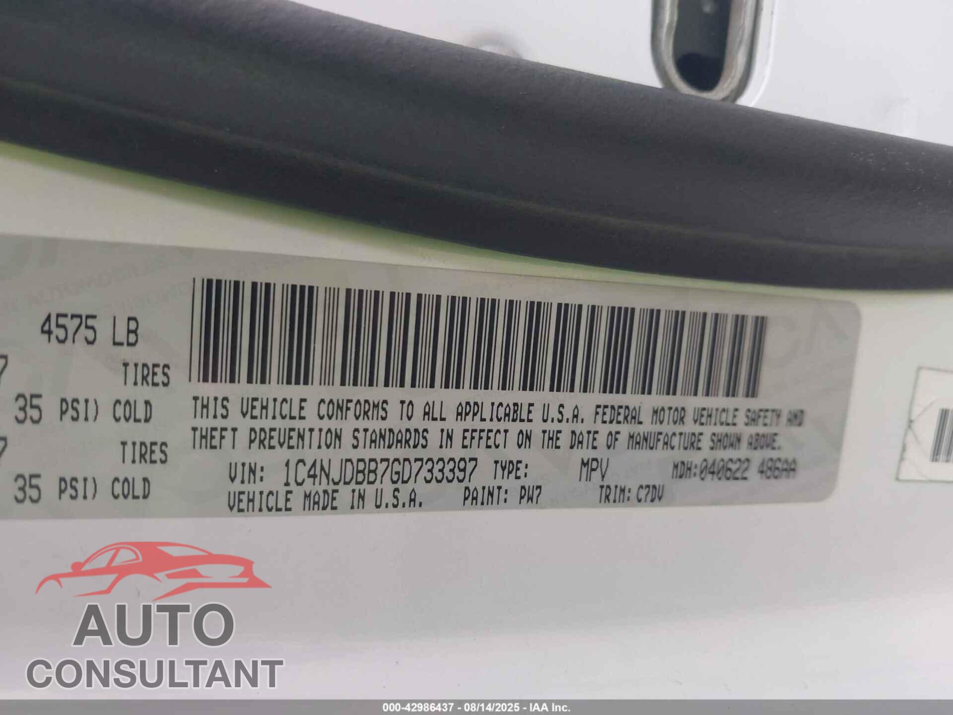 JEEP COMPASS 2016 - 1C4NJDBB7GD733397
