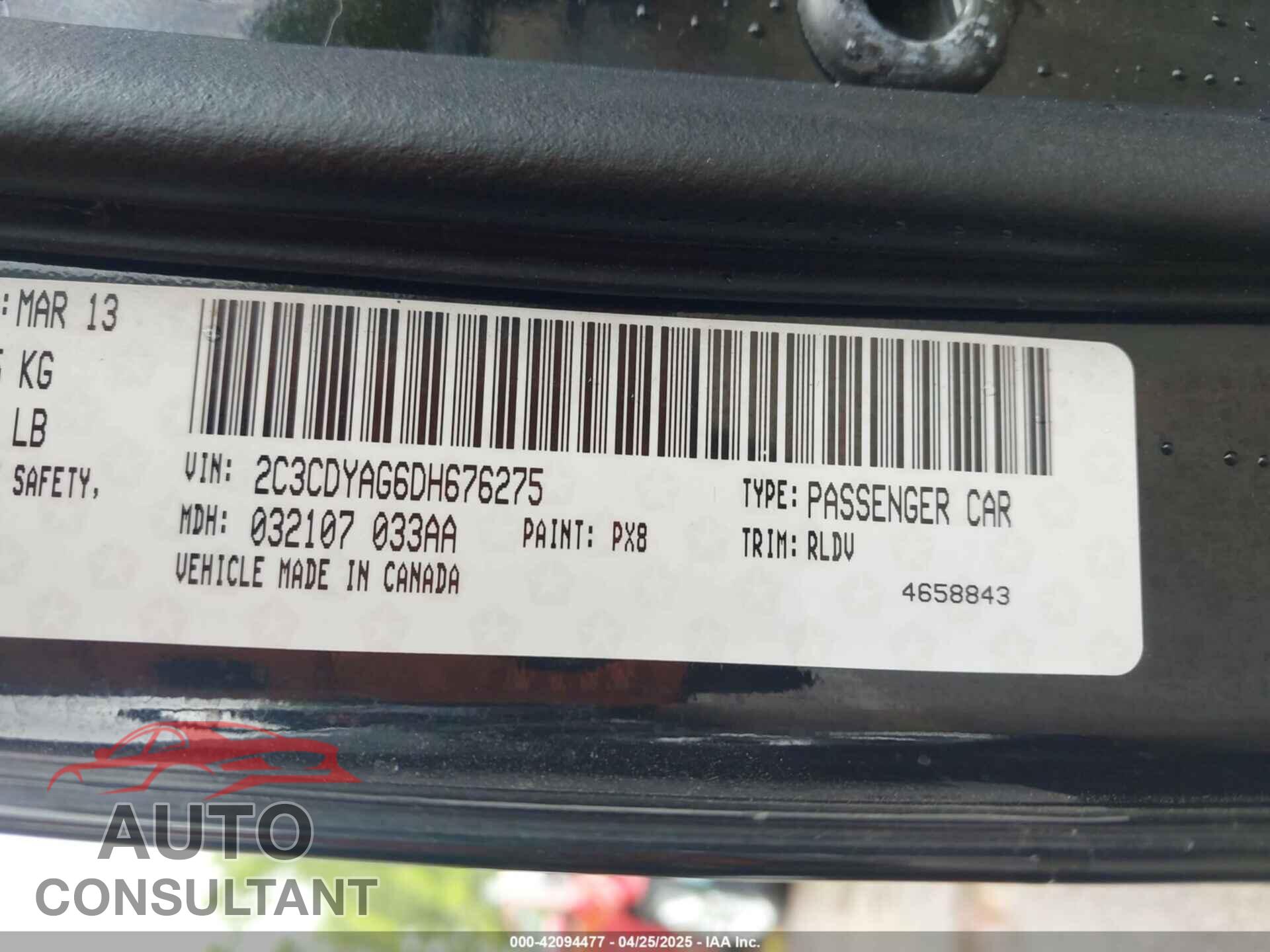 DODGE CHALLENGER 2013 - 2C3CDYAG6DH676275