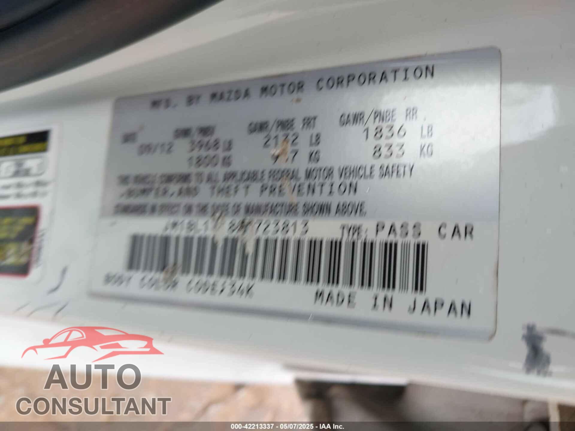 MAZDA MAZDA3 2013 - JM1BL1TF8D1723813
