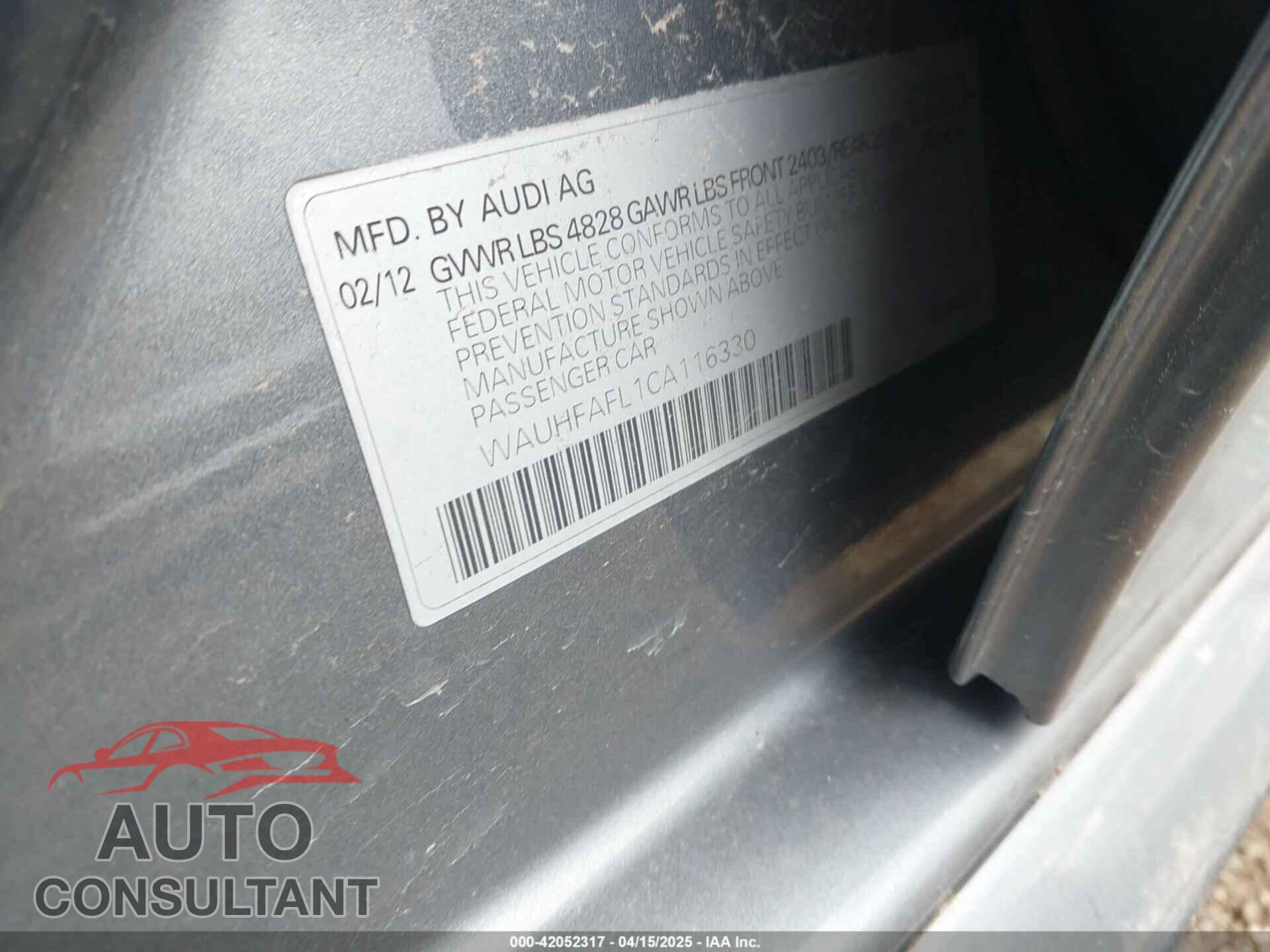 AUDI A4 2012 - WAUHFAFL1CA116330