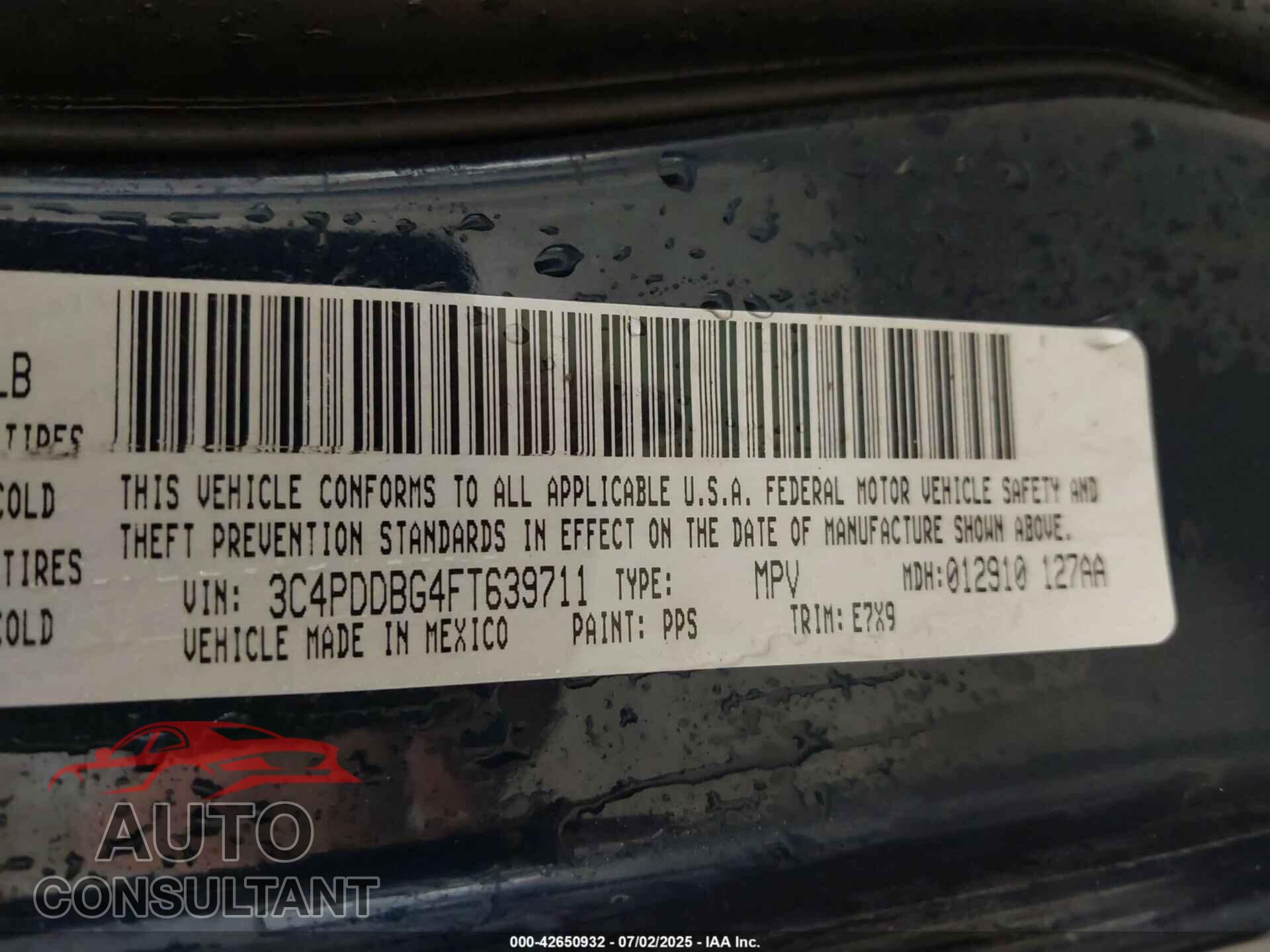 DODGE JOURNEY 2015 - 3C4PDDBG4FT639711