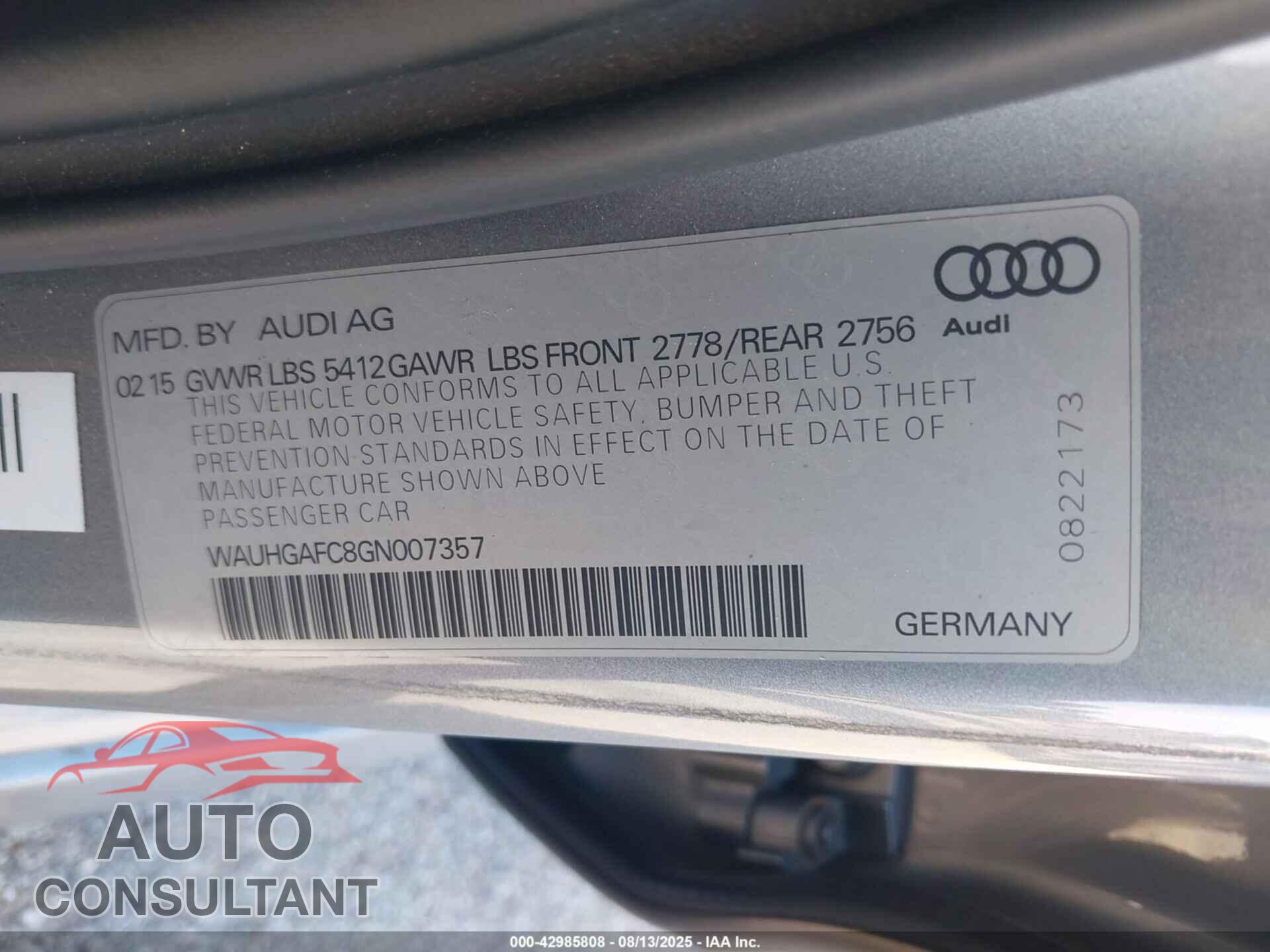 AUDI A6 2016 - WAUHGAFC8GN007357