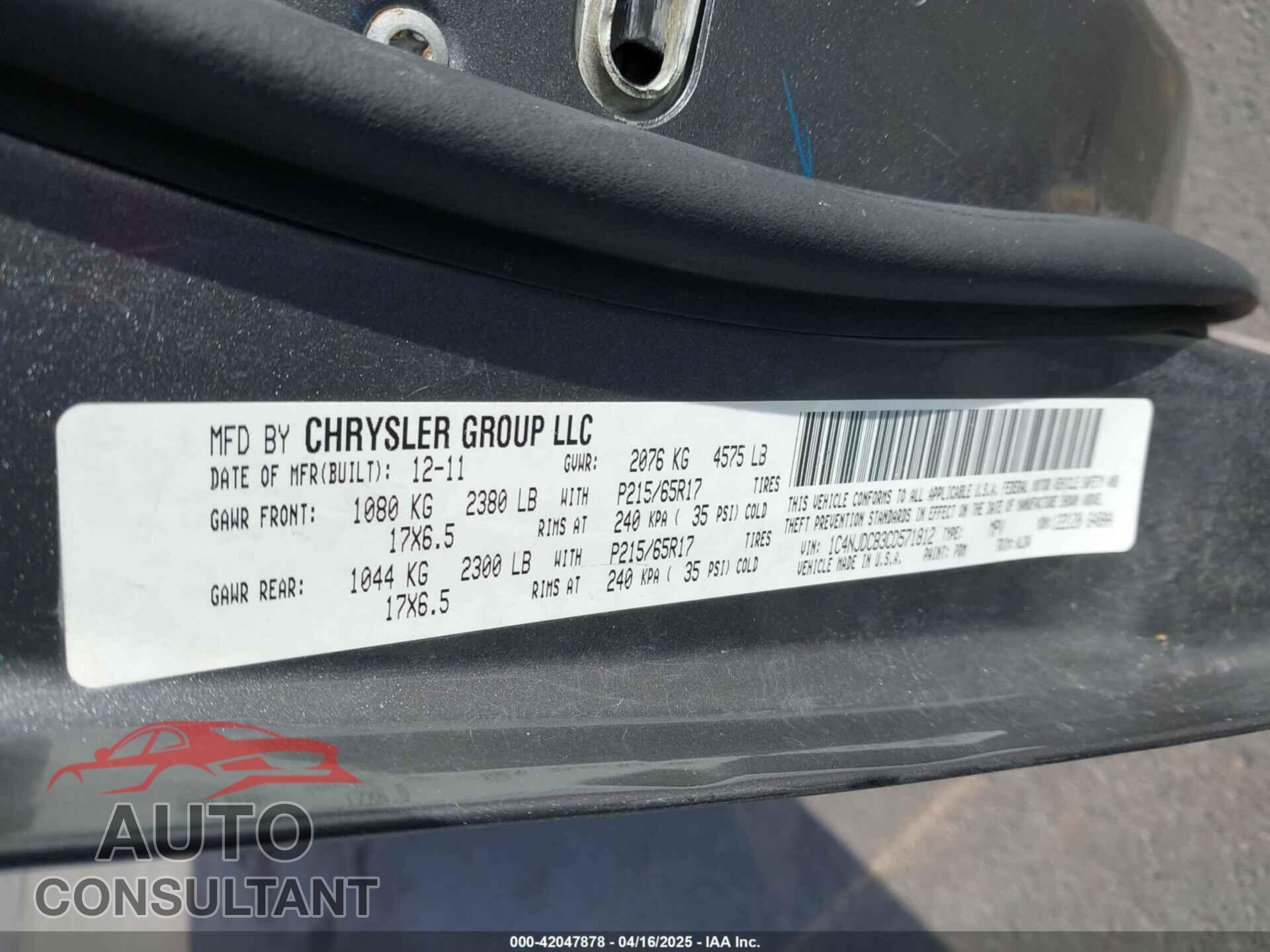 JEEP COMPASS 2012 - 1C4NJDCB3CD571812