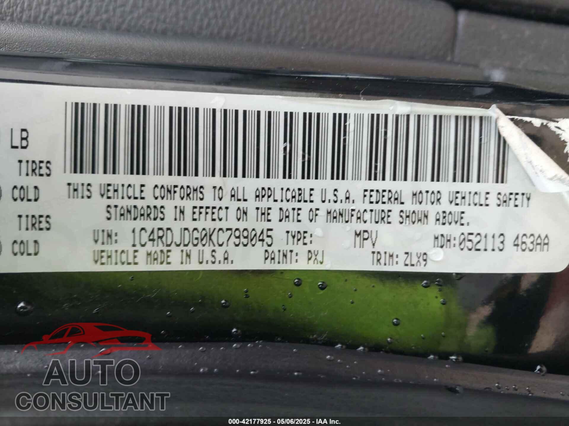 DODGE DURANGO 2019 - 1C4RDJDG0KC799045