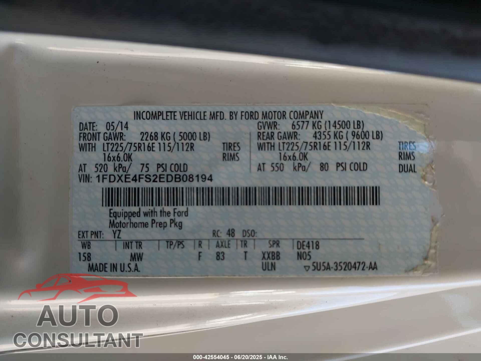 FORD E-450 CUTAWAY 2014 - 1FDXE4FS2EDB08194