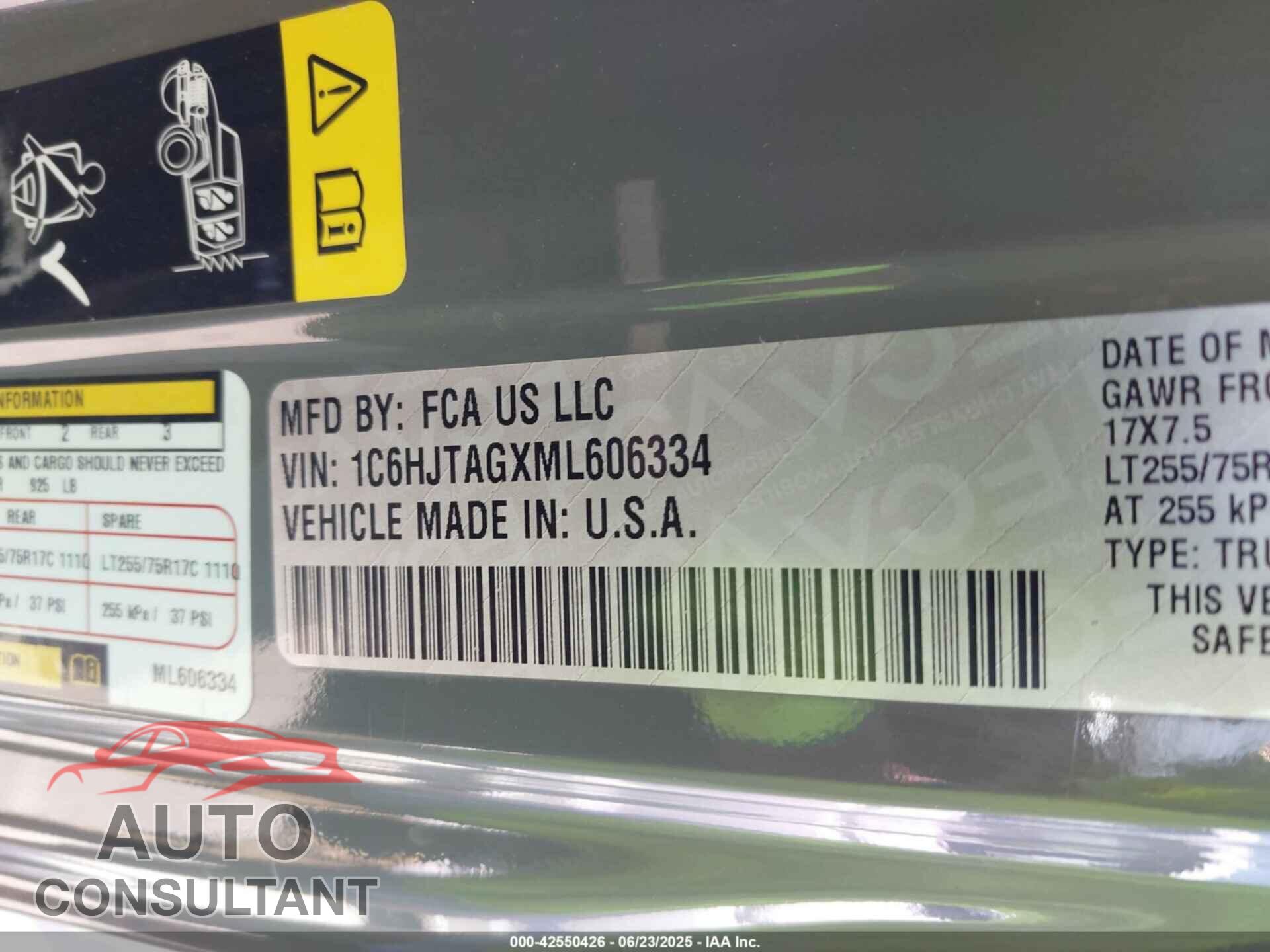JEEP GLADIATOR 2021 - 1C6HJTAGXML606334