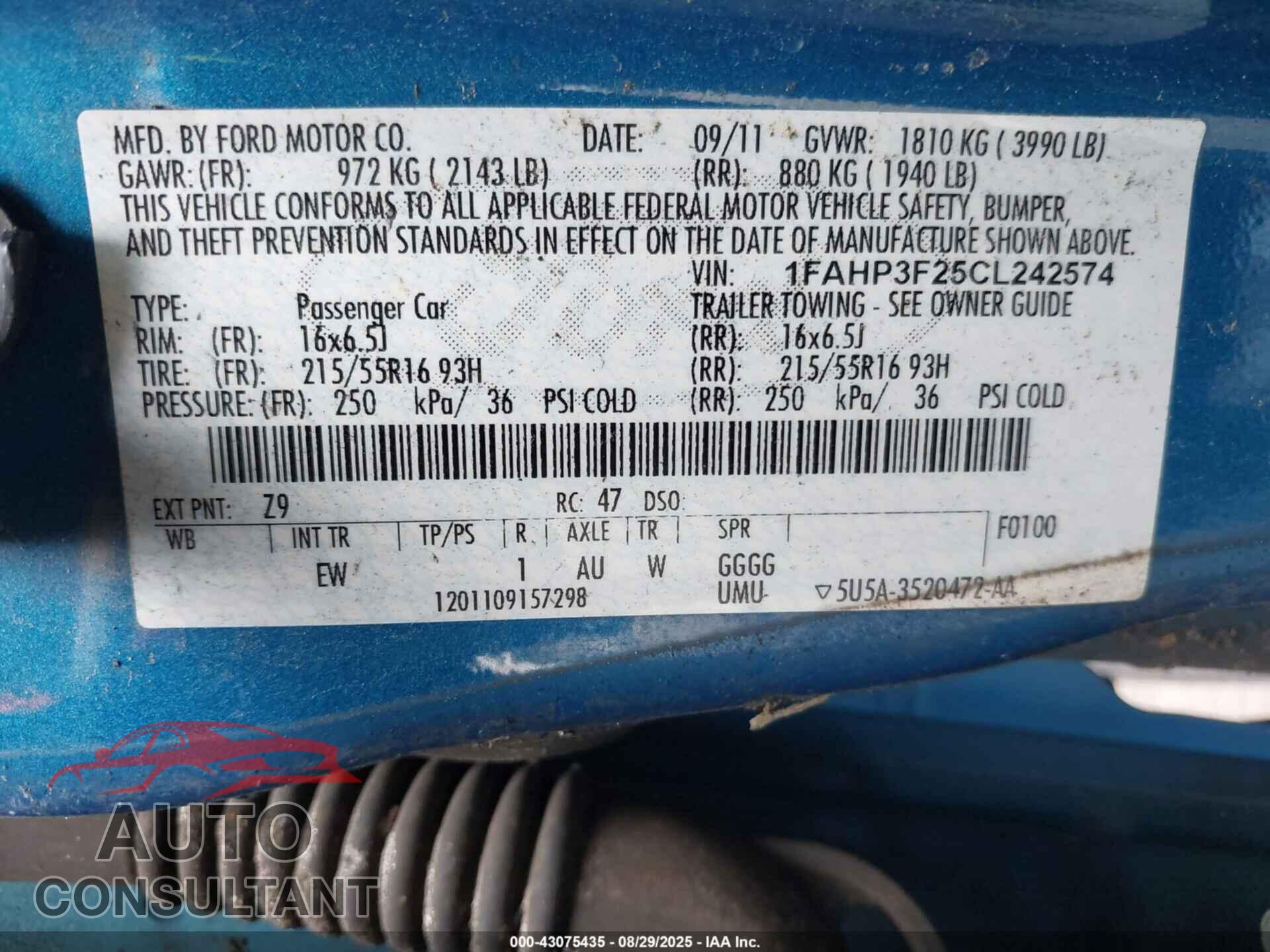 FORD FOCUS 2012 - 1FAHP3F25CL242574