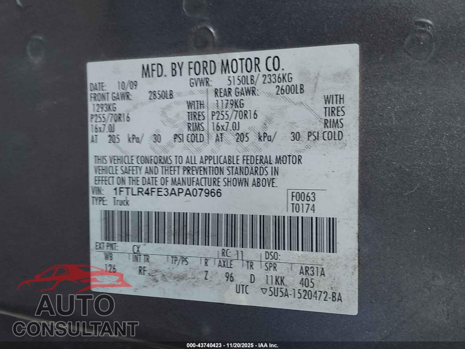 FORD RANGER 2010 - 1FTLR4FE3APA07966