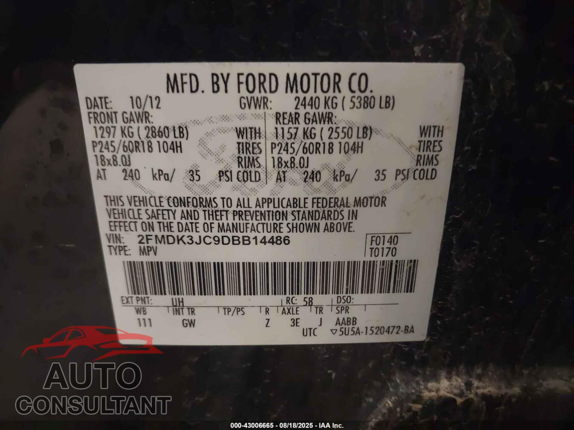 FORD EDGE 2013 - 2FMDK3JC9DBB14486