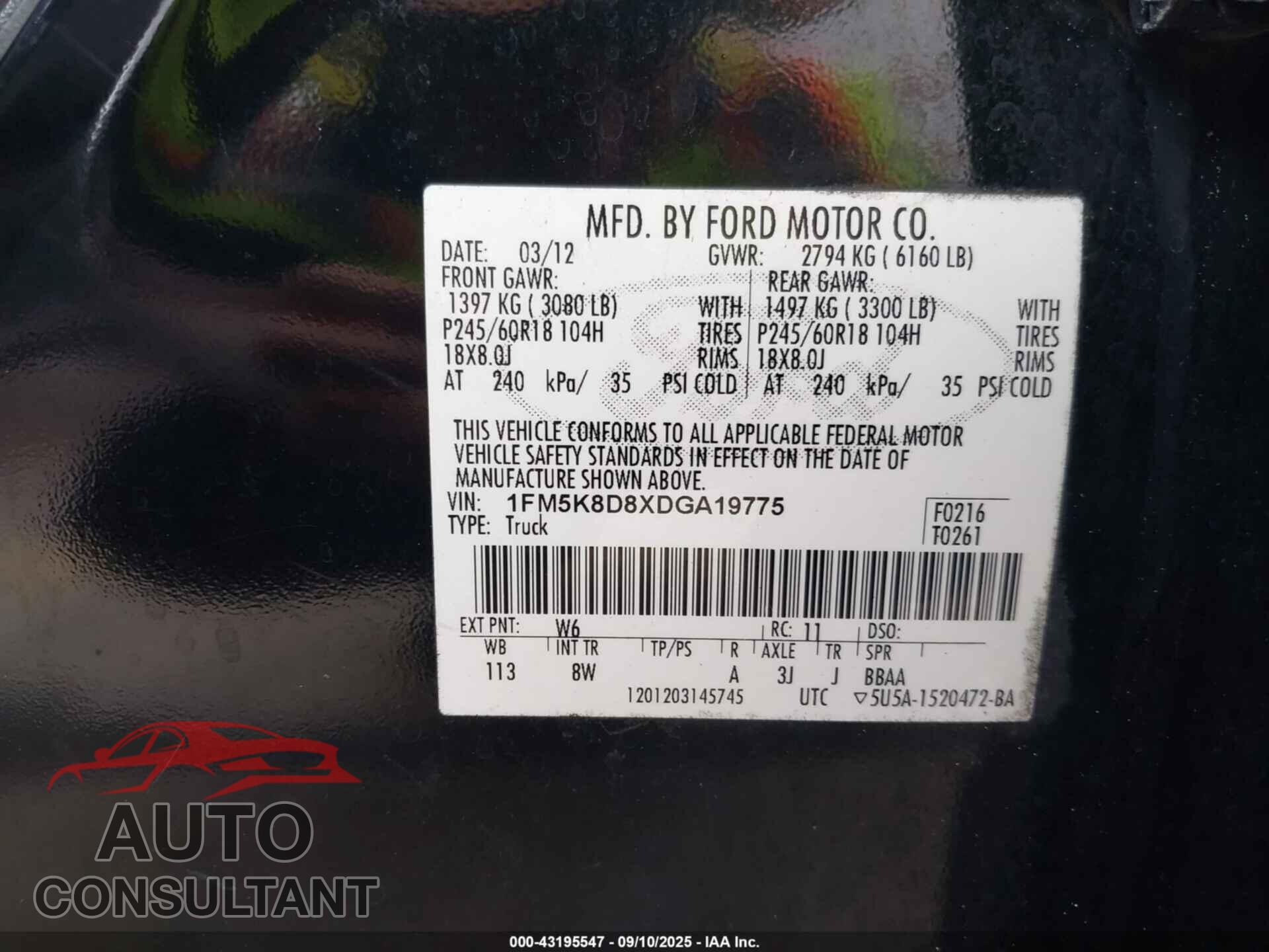 FORD EXPLORER 2013 - 1FM5K8D8XDGA19775