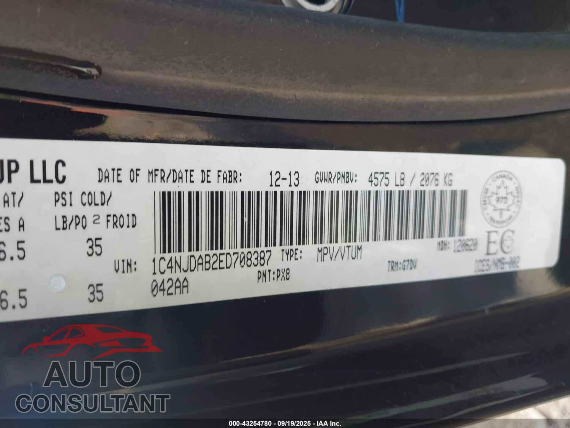 JEEP COMPASS 2014 - 1C4NJDAB2ED708387