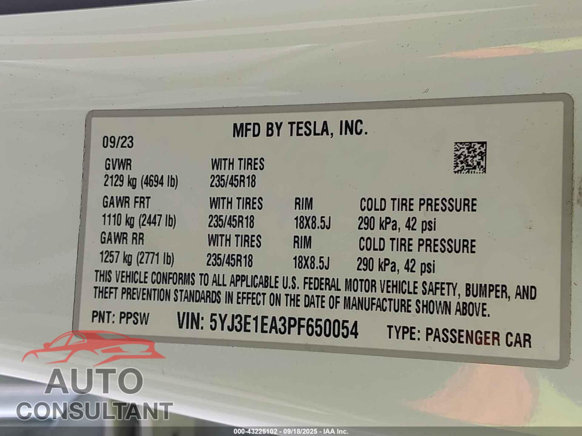 TESLA MODEL 3 2023 - 5YJ3E1EA3PF650054