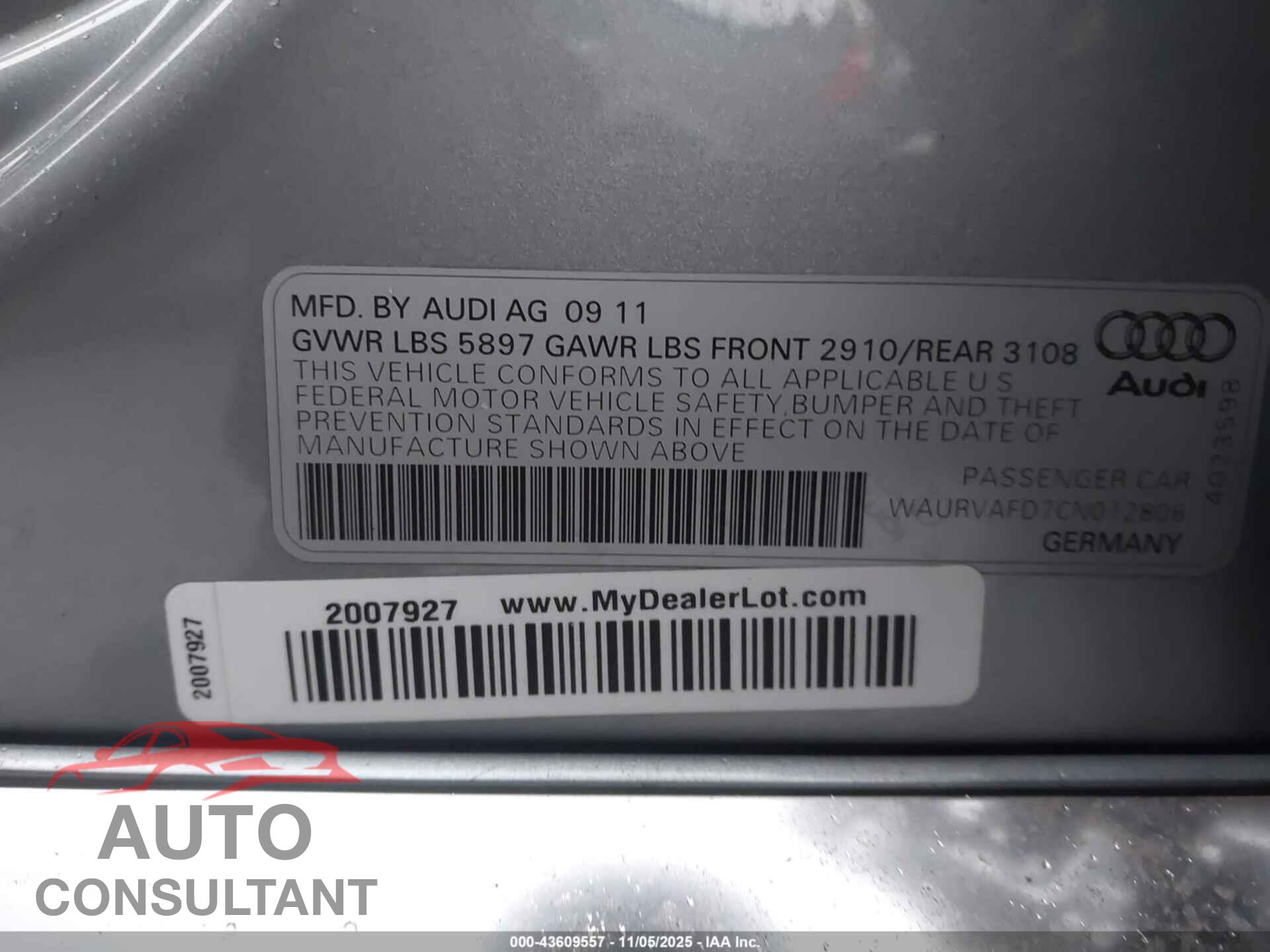 AUDI A8 L 2012 - WAURVAFD7CN012806