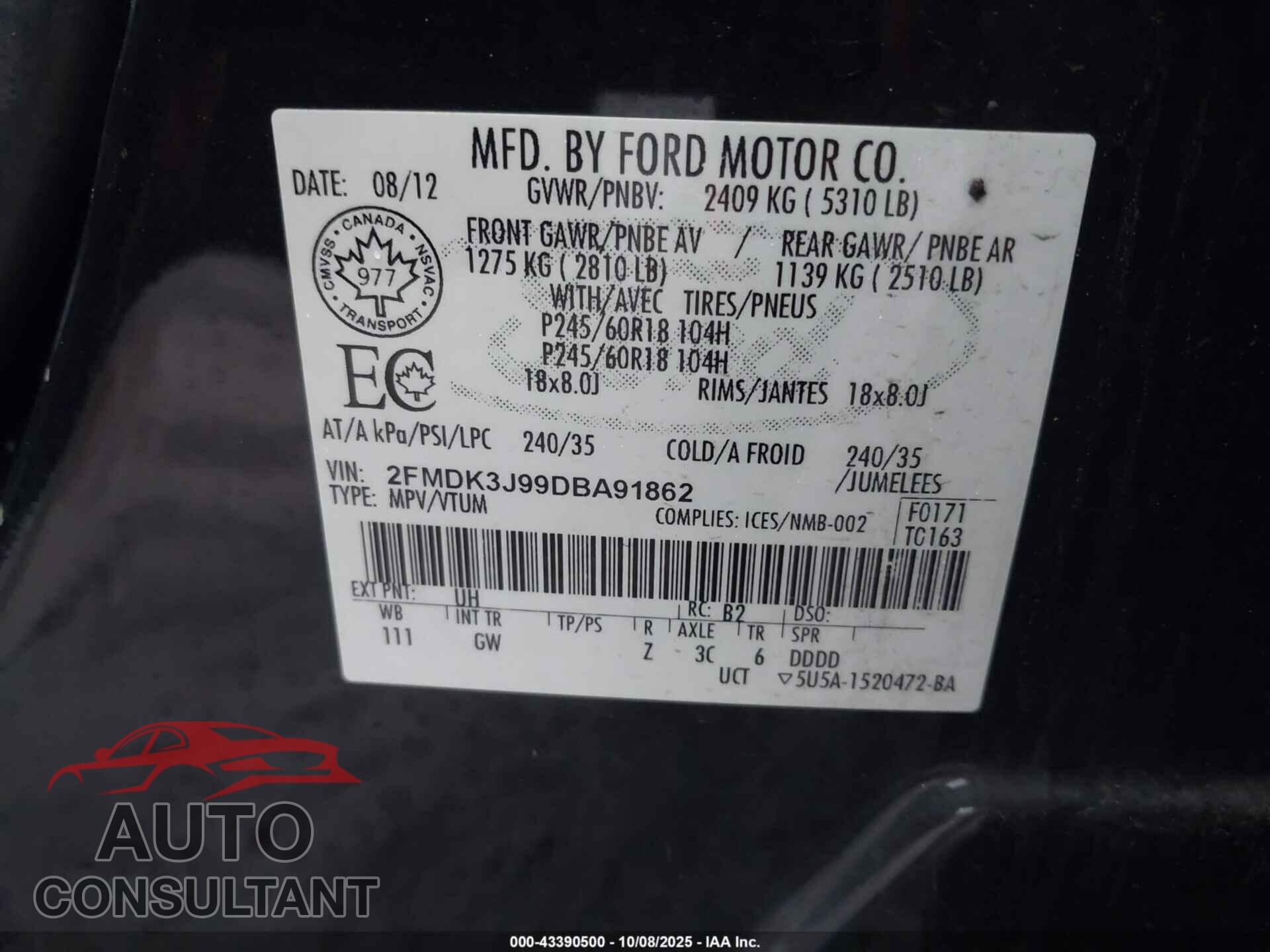 FORD EDGE 2013 - 2FMDK3J99DBA91862