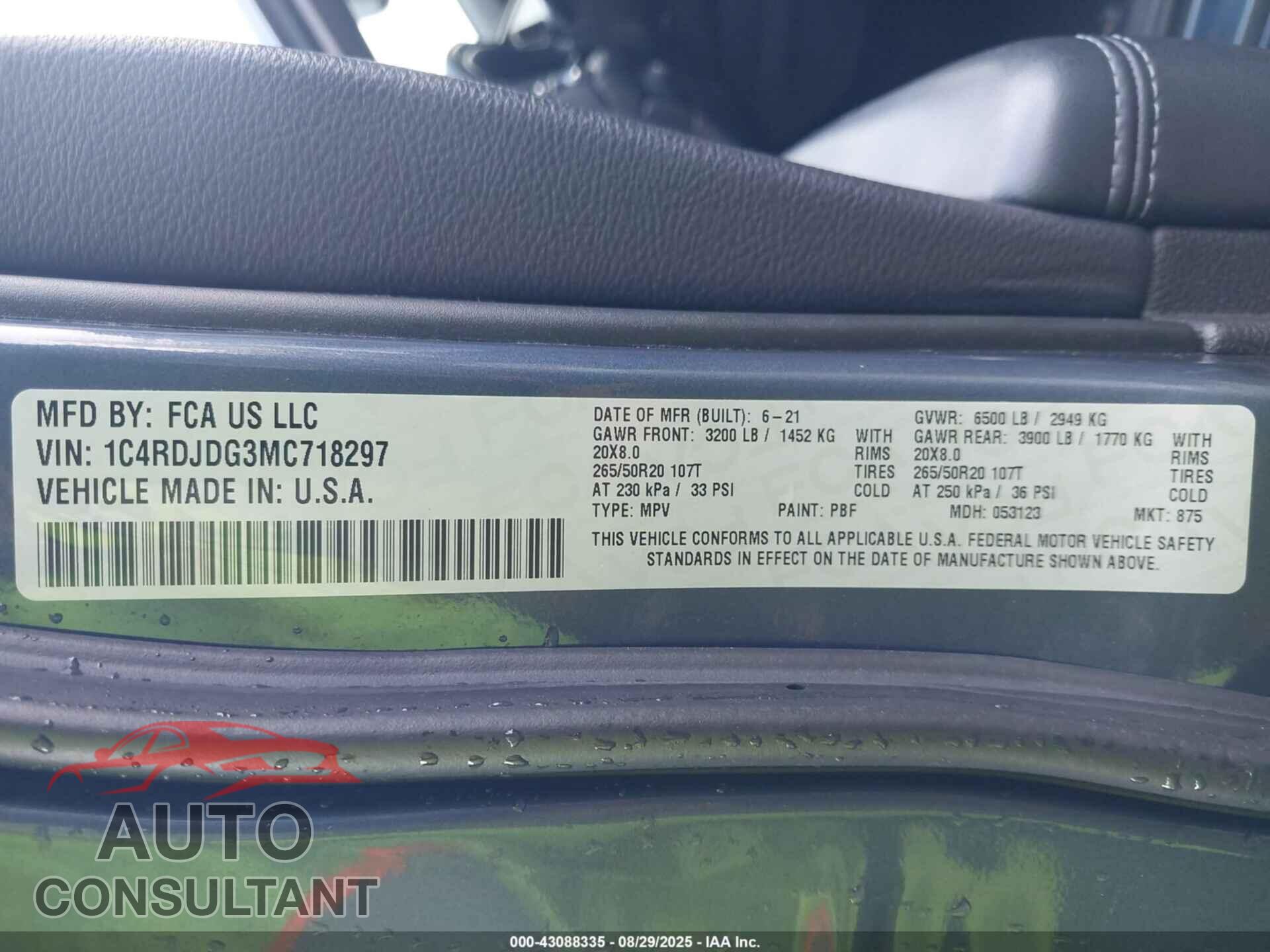 DODGE DURANGO 2021 - 1C4RDJDG3MC718297
