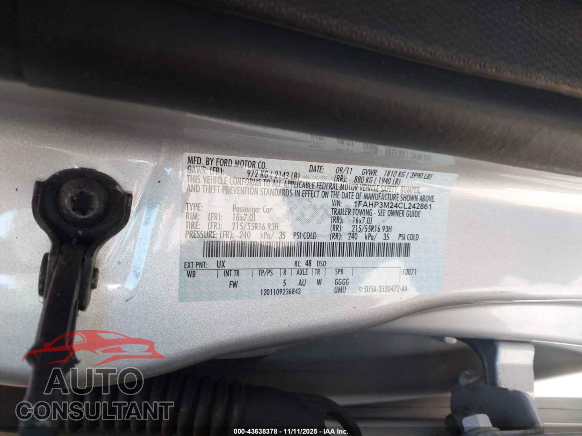 FORD FOCUS 2012 - 1FAHP3M24CL242861