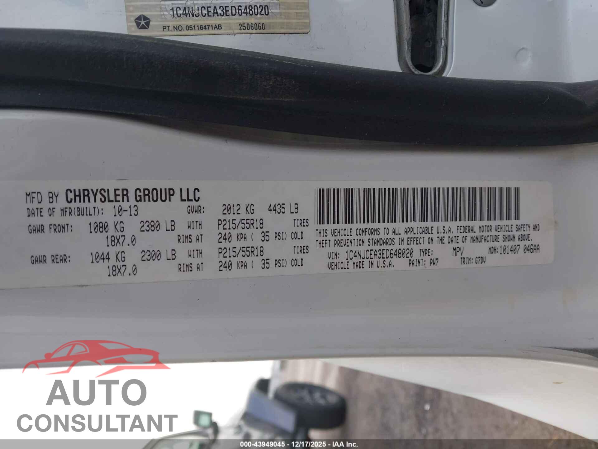 JEEP COMPASS 2014 - 1C4NJCEA3ED648020