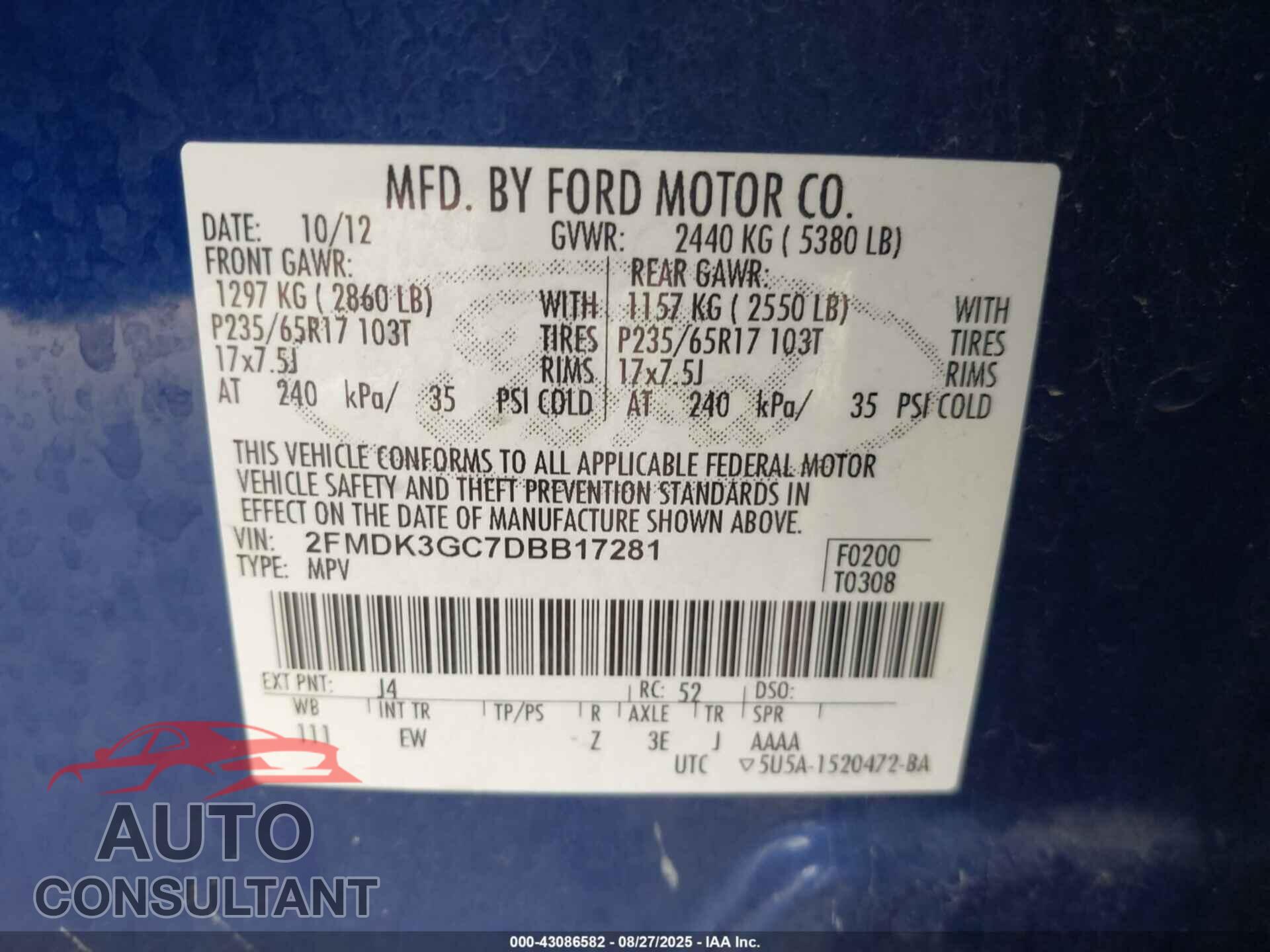 FORD EDGE 2013 - 2FMDK3GC7DBB17281