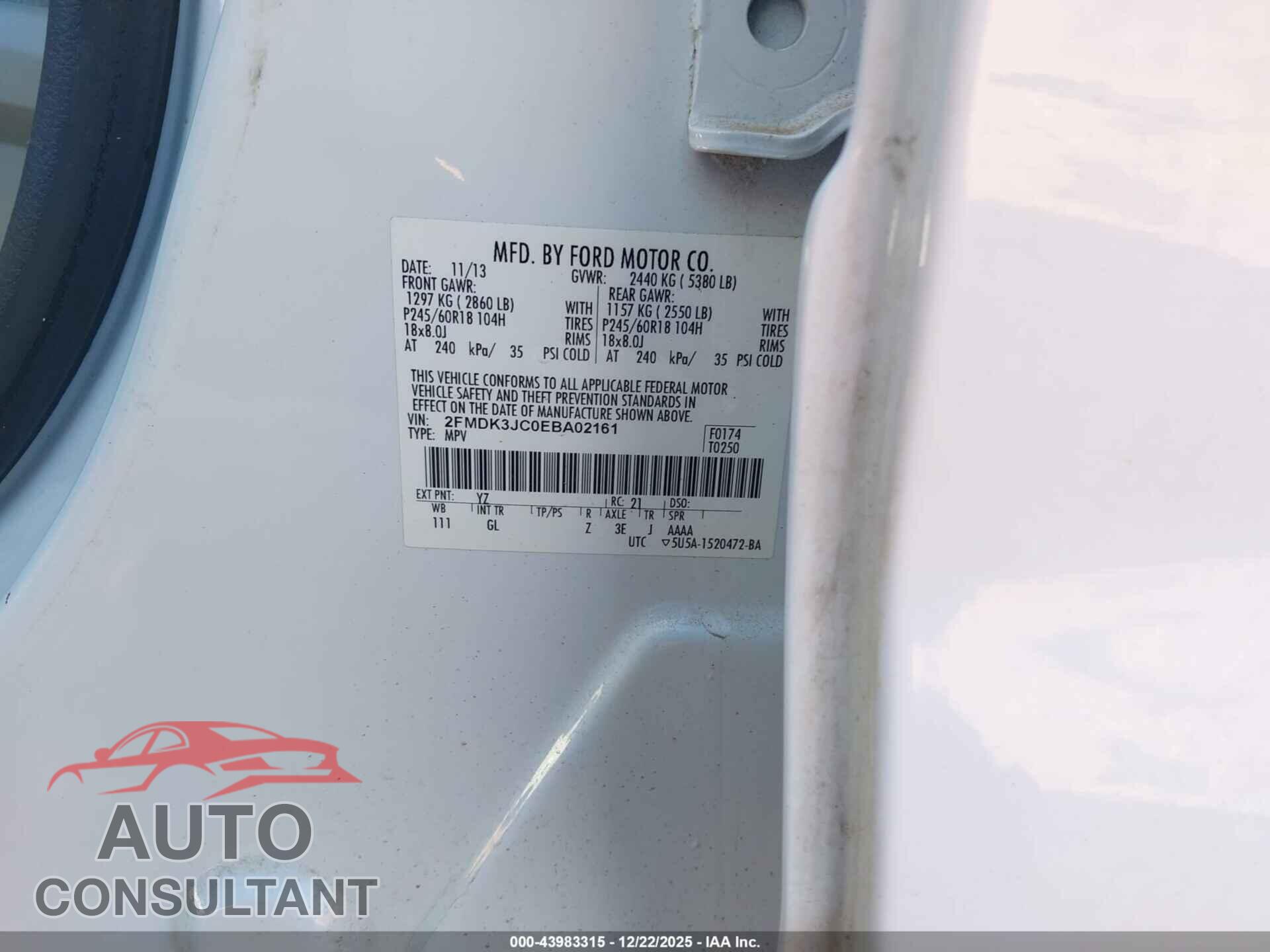 FORD EDGE 2014 - 2FMDK3JC0EBA02161