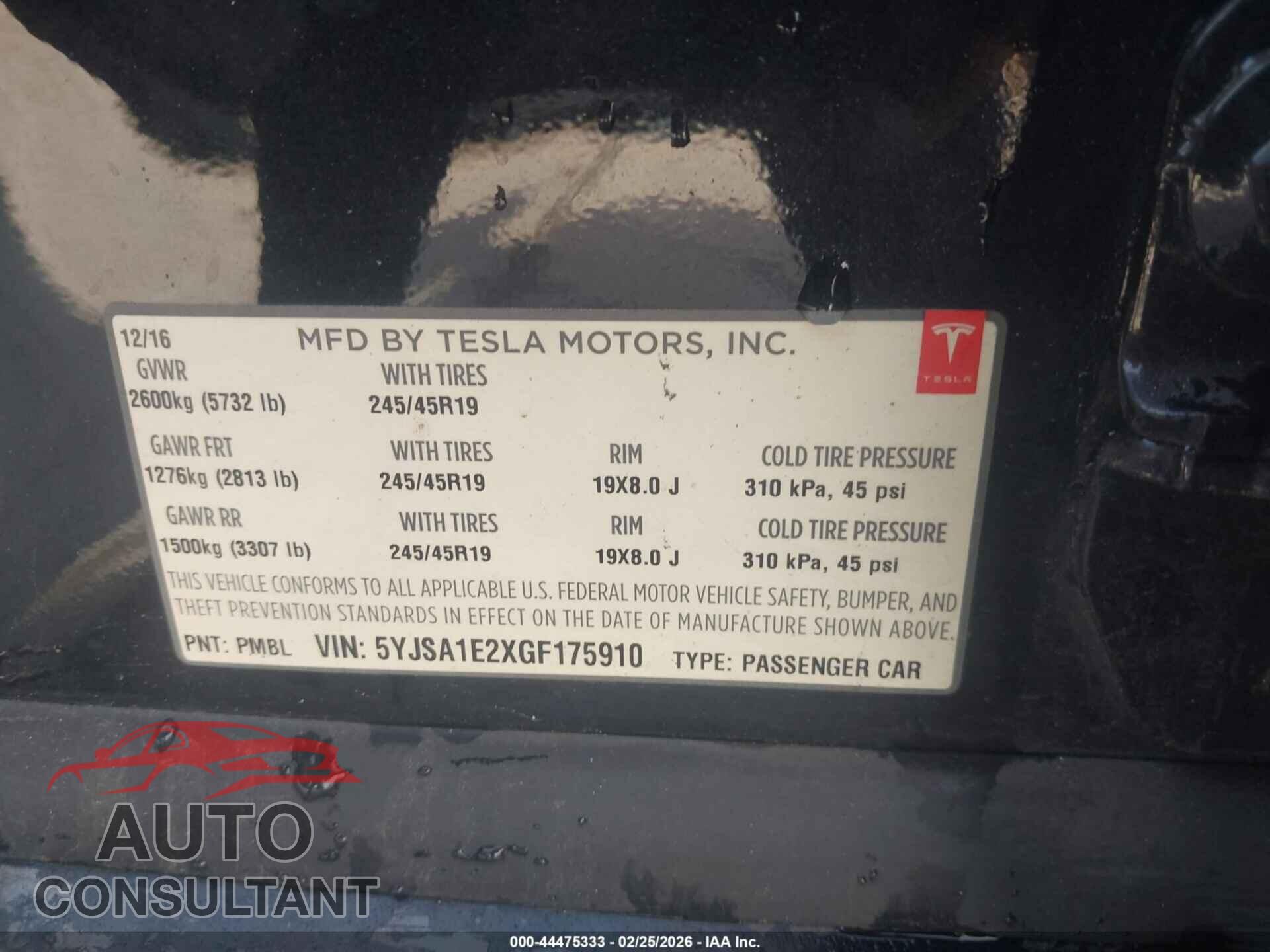 TESLA MODEL S 2016 - 5YJSA1E2XGF175910