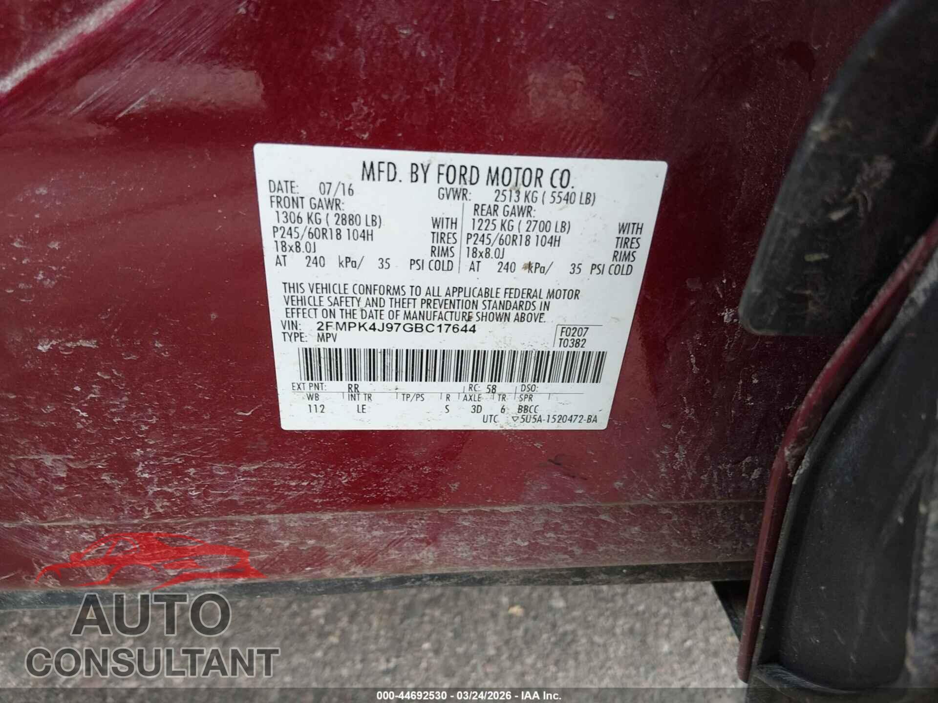 FORD EDGE 2016 - 2FMPK4J97GBC17644