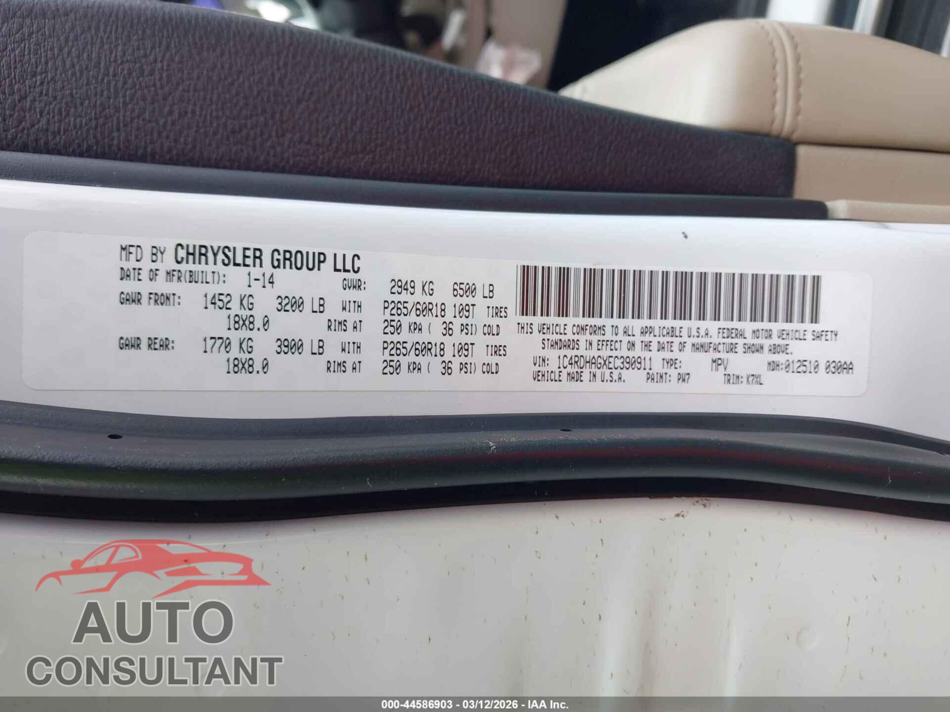 DODGE DURANGO 2014 - 1C4RDHAGXEC390911