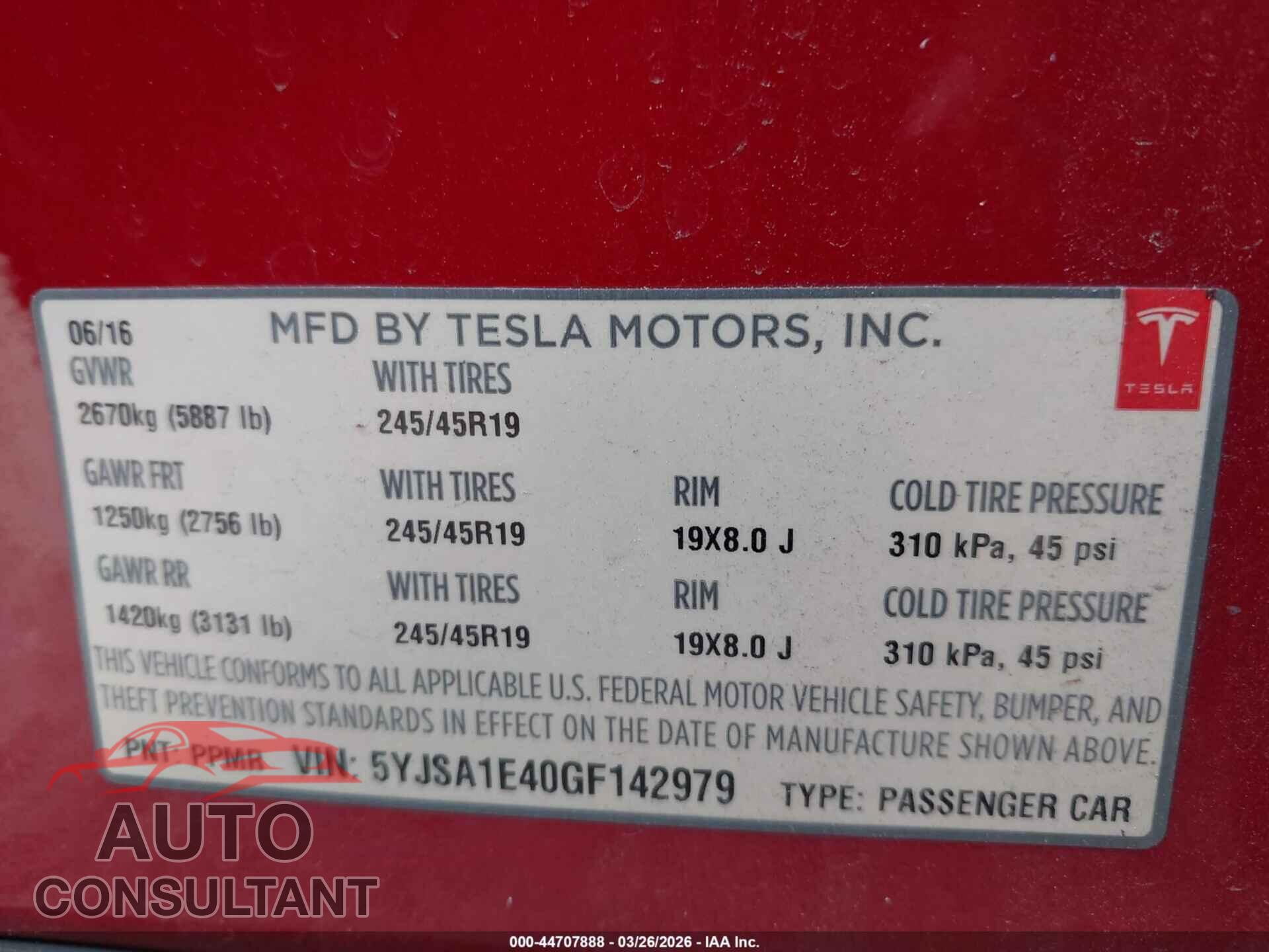 TESLA MODEL S 2016 - 5YJSA1E40GF142979