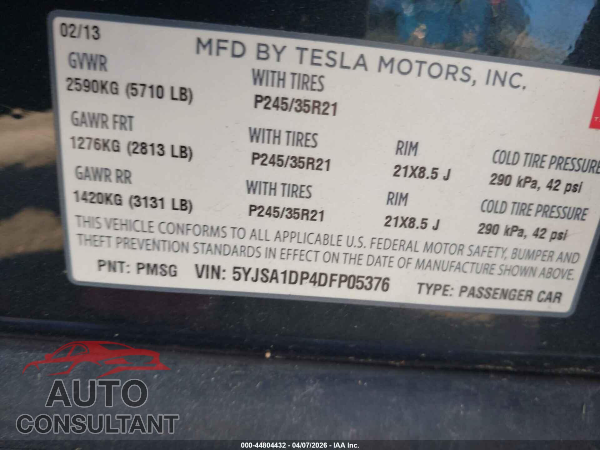 TESLA MODEL S 2013 - 5YJSA1DP4DFP05376