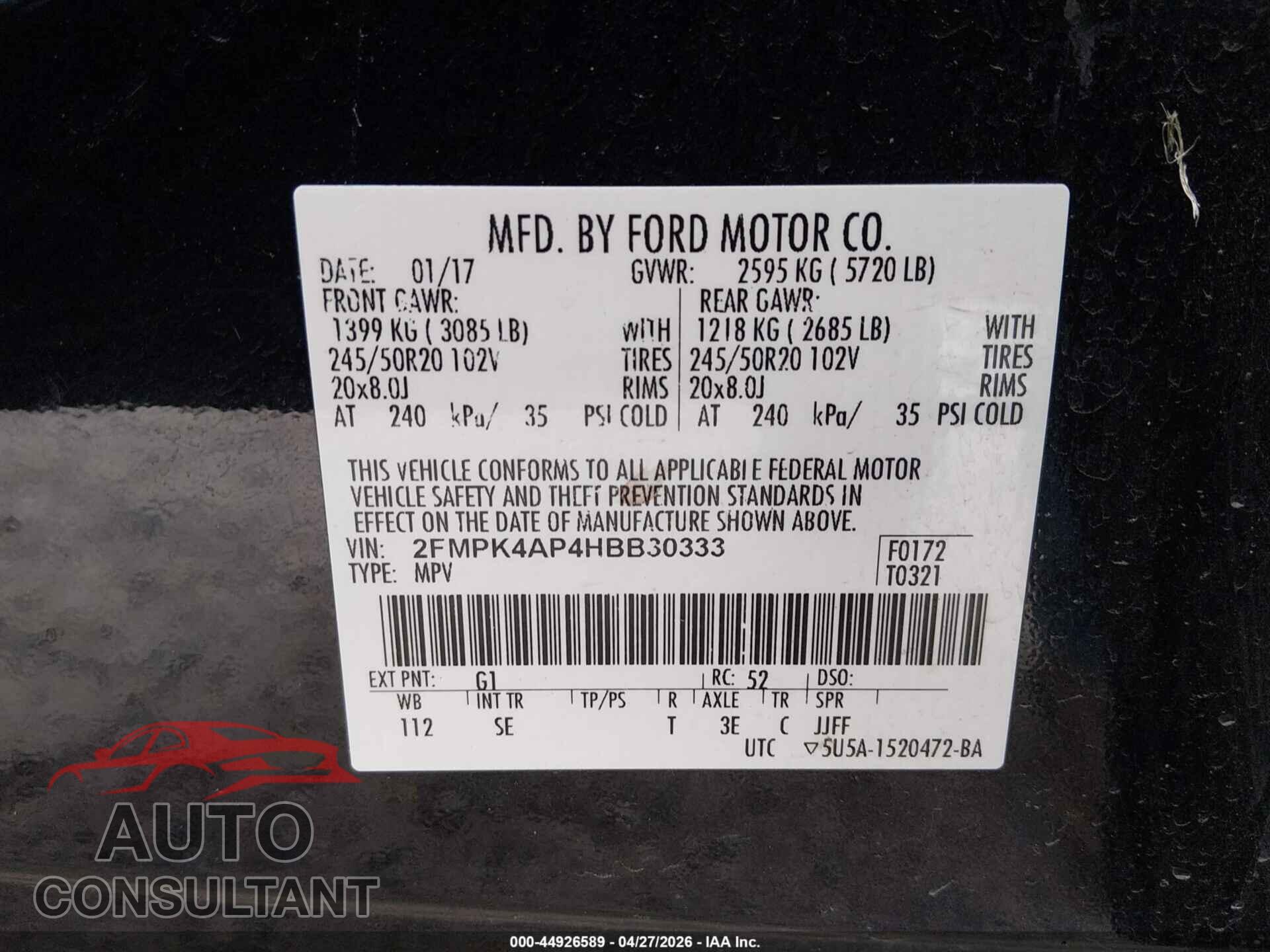 FORD EDGE 2017 - 2FMPK4AP4HBB30333