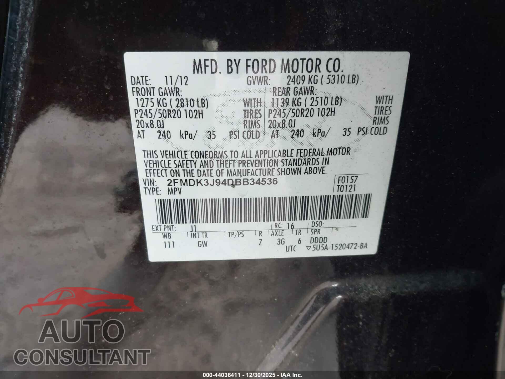 FORD EDGE 2013 - 2FMDK3J94DBB34536