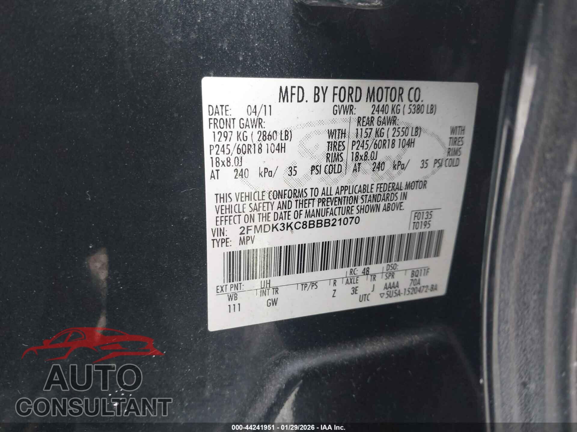 FORD EDGE 2011 - 2FMDK3KC8BBB21070