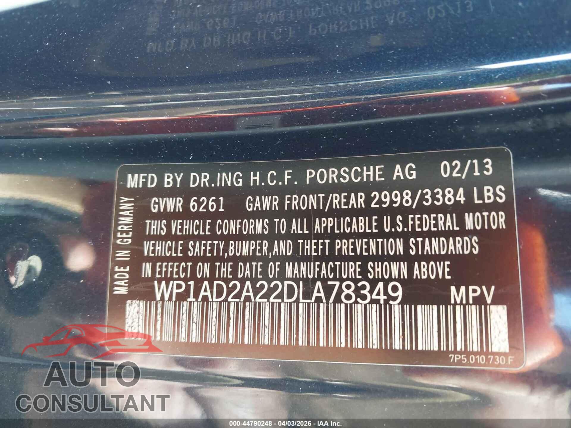 PORSCHE CAYENNE 2013 - WP1AD2A22DLA78349