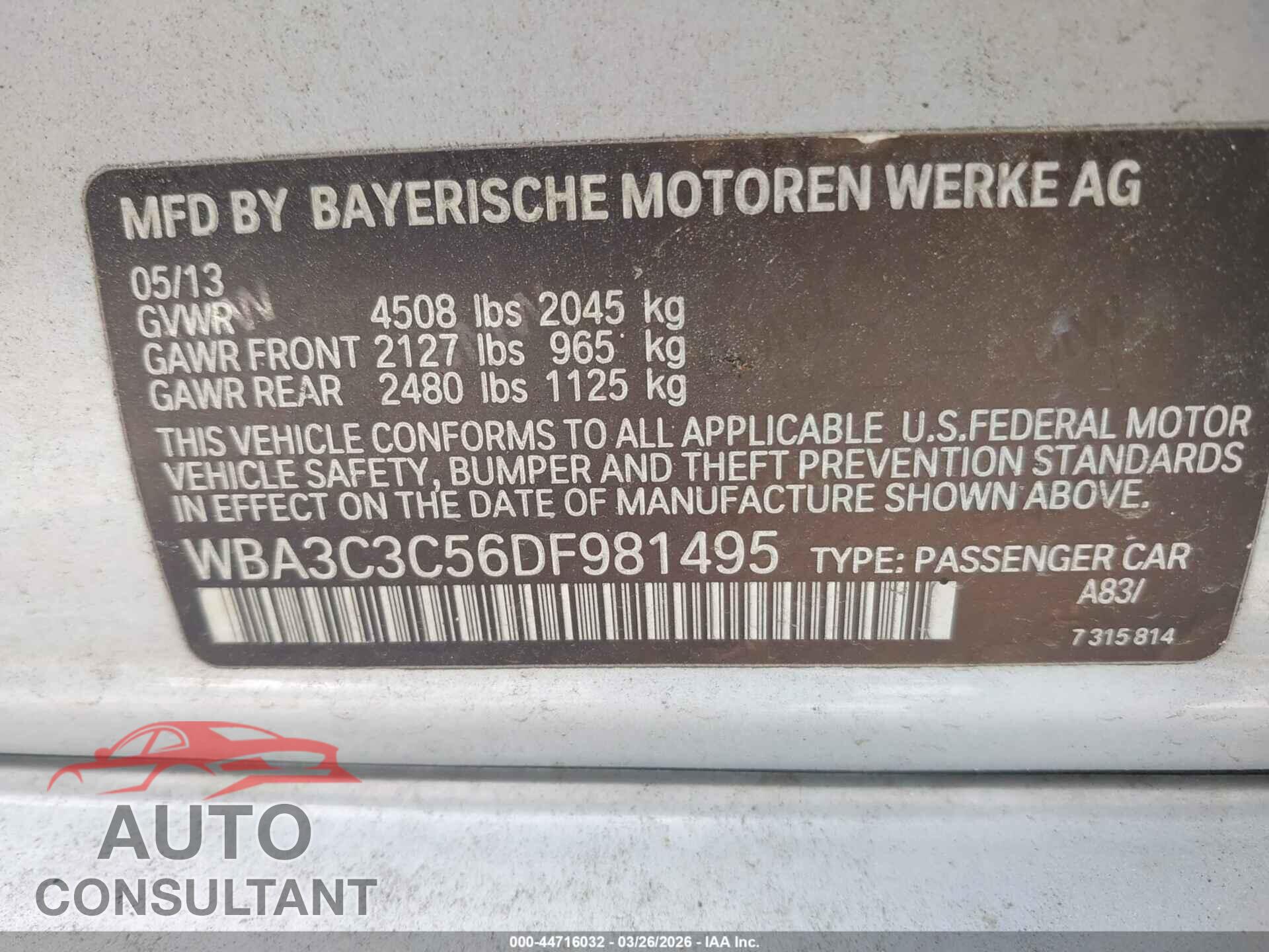 BMW 320I 2013 - WBA3C3C56DF981495