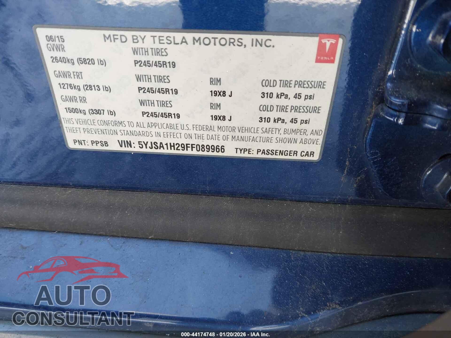 TESLA MODEL S 2015 - 5YJSA1H29FF089966