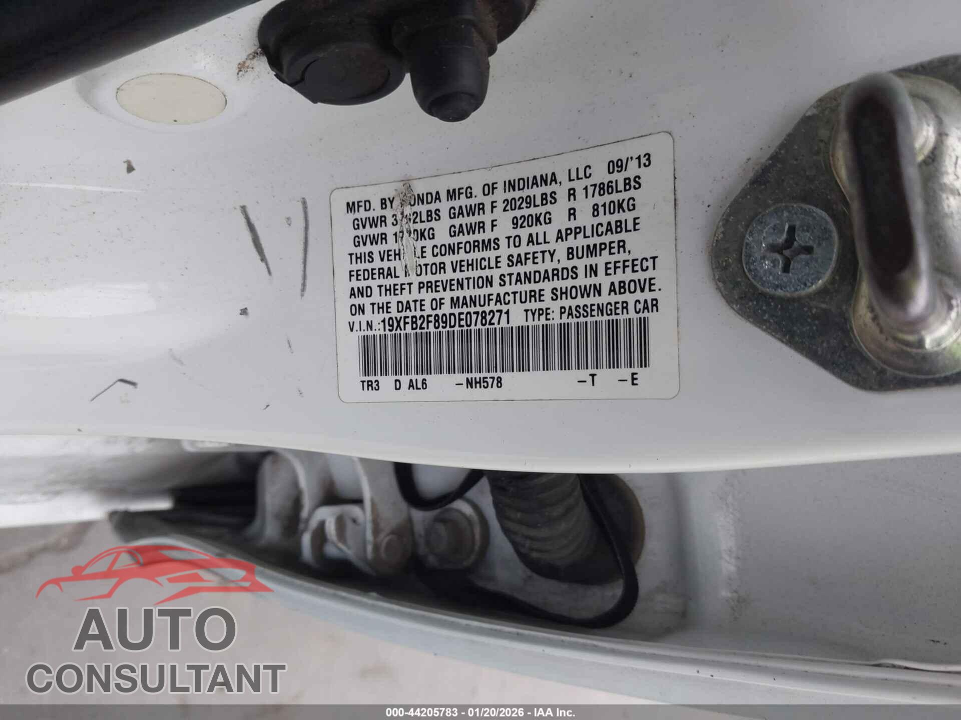 HONDA CIVIC 2013 - 19XFB2F89DE078271