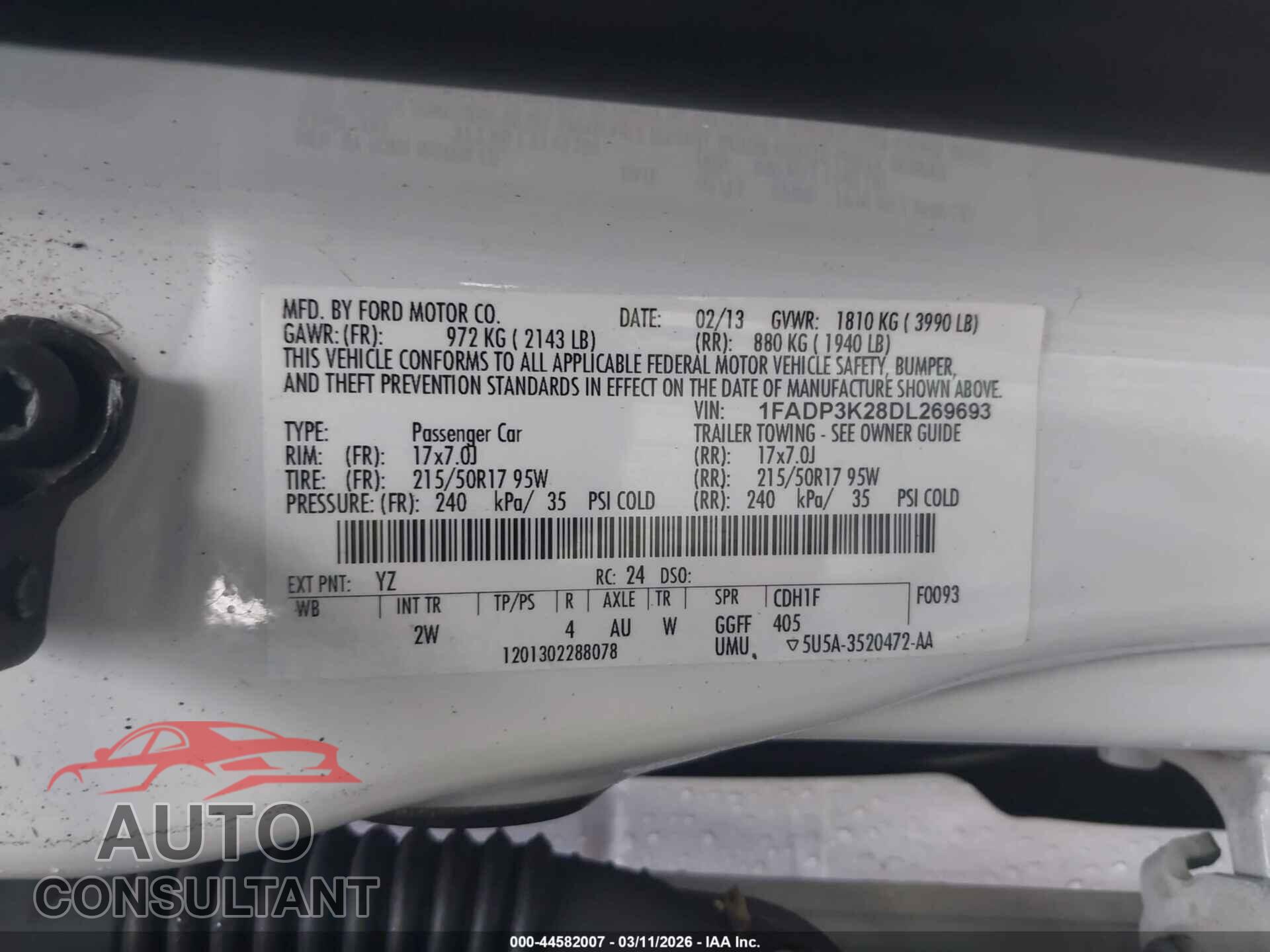 FORD FOCUS 2013 - 1FADP3K28DL269693
