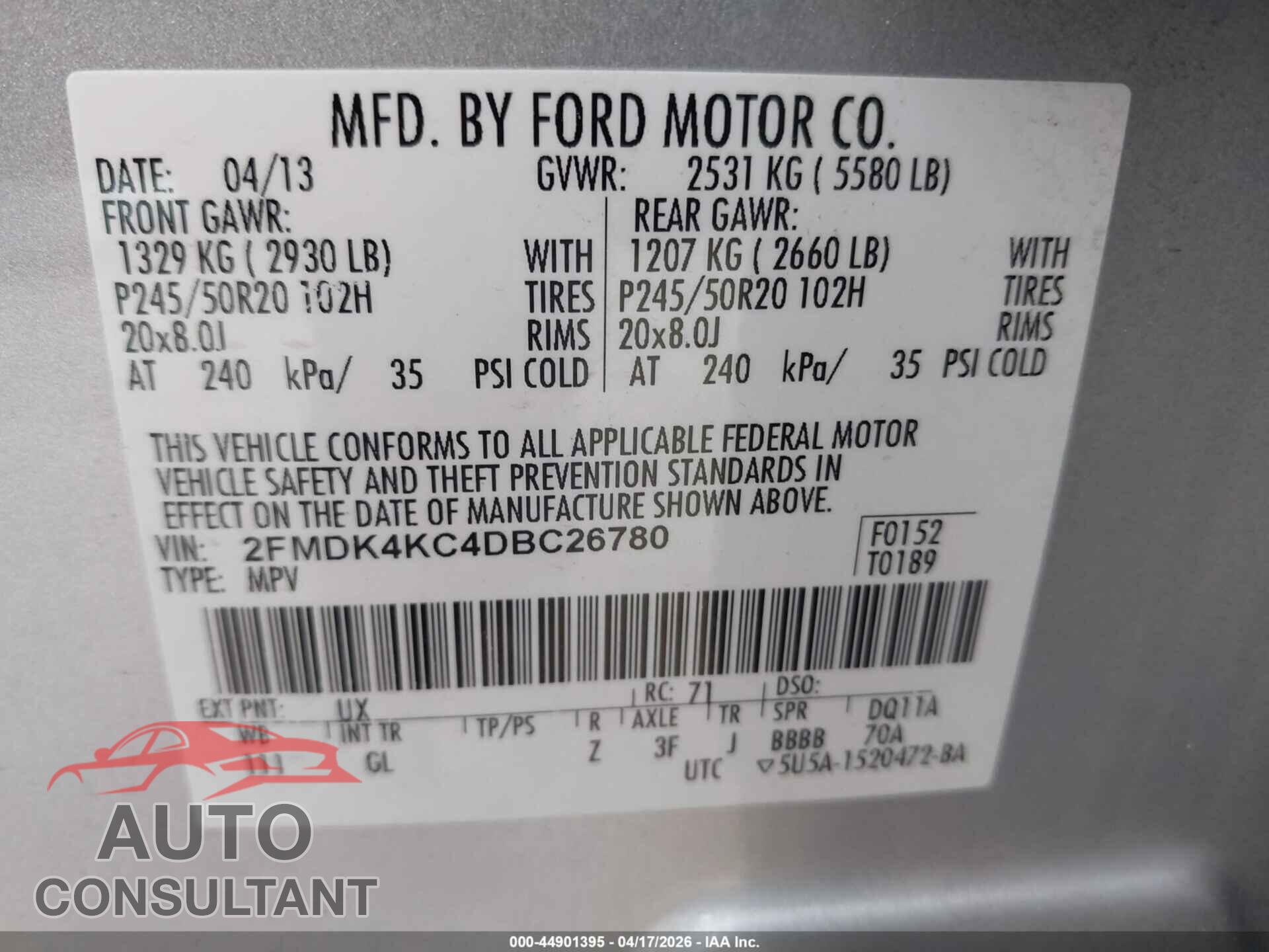 FORD EDGE 2013 - 2FMDK4KC4DBC26780