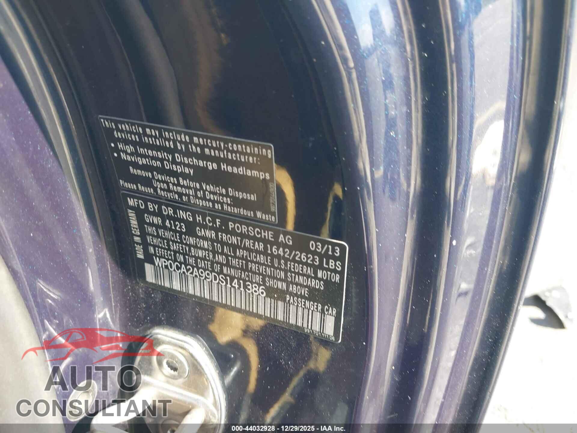 PORSCHE 911 2013 - WP0CA2A99DS141386