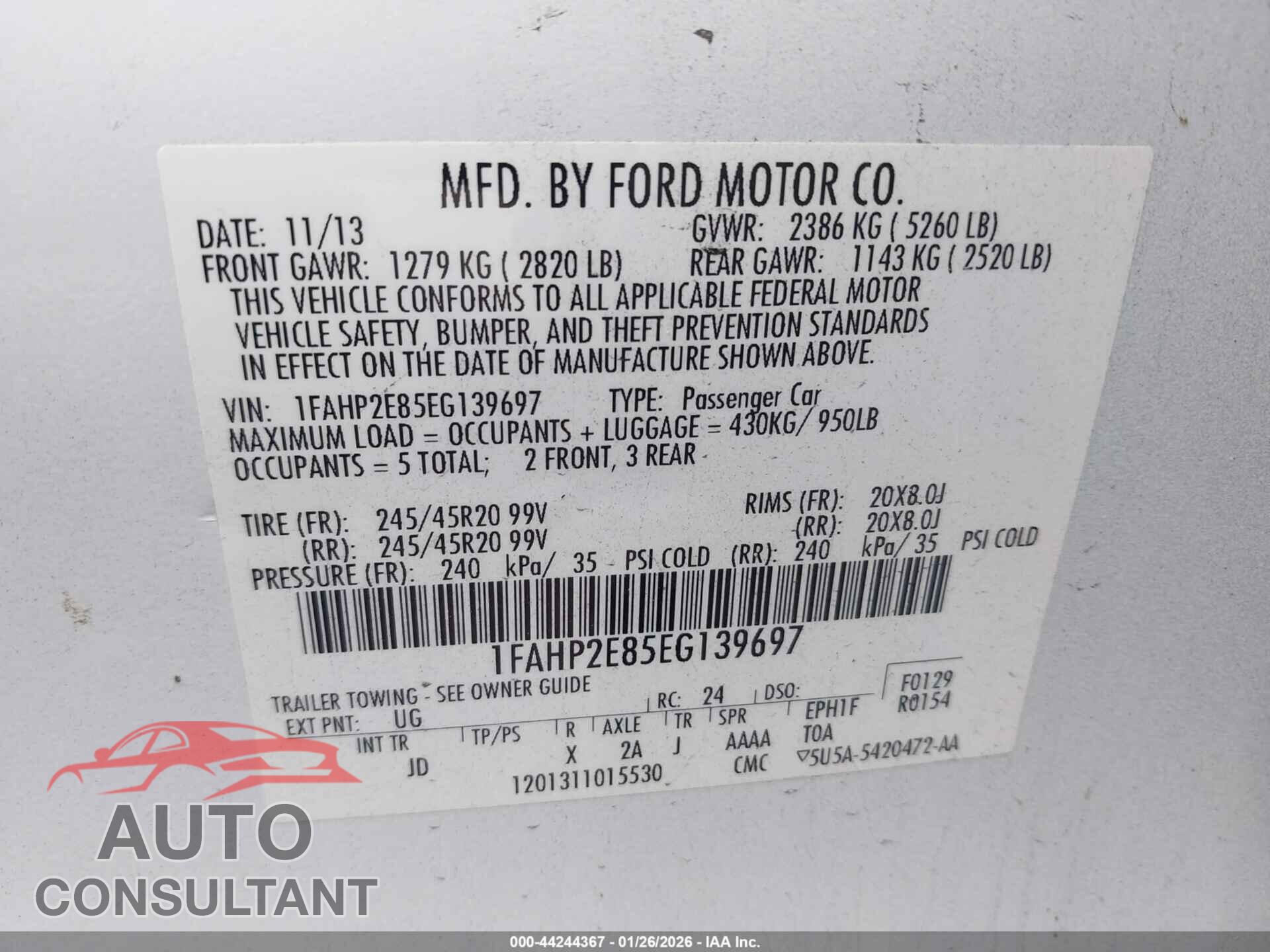 FORD TAURUS 2014 - 1FAHP2E85EG139697