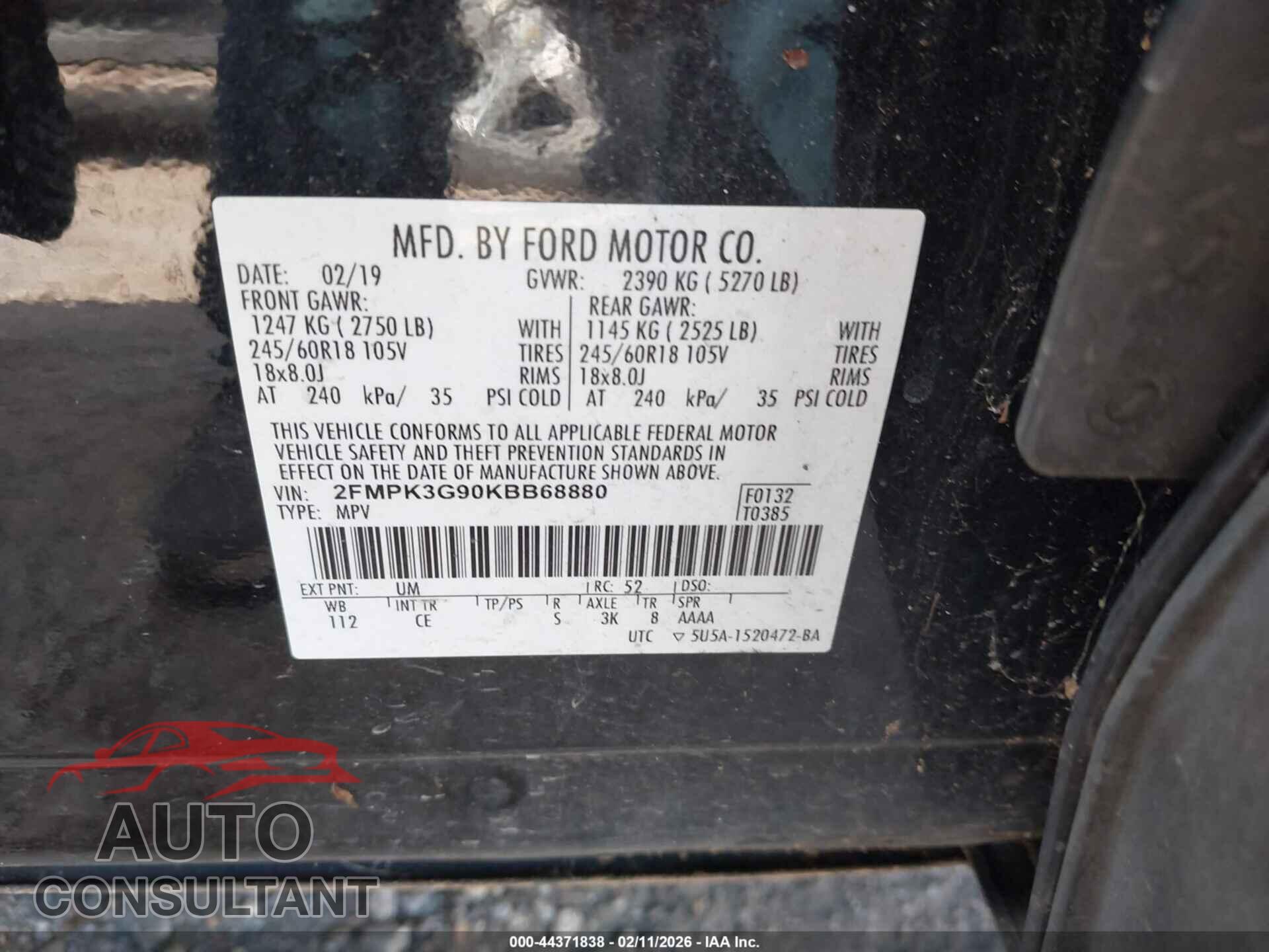 FORD EDGE 2019 - 2FMPK3G90KBB68880