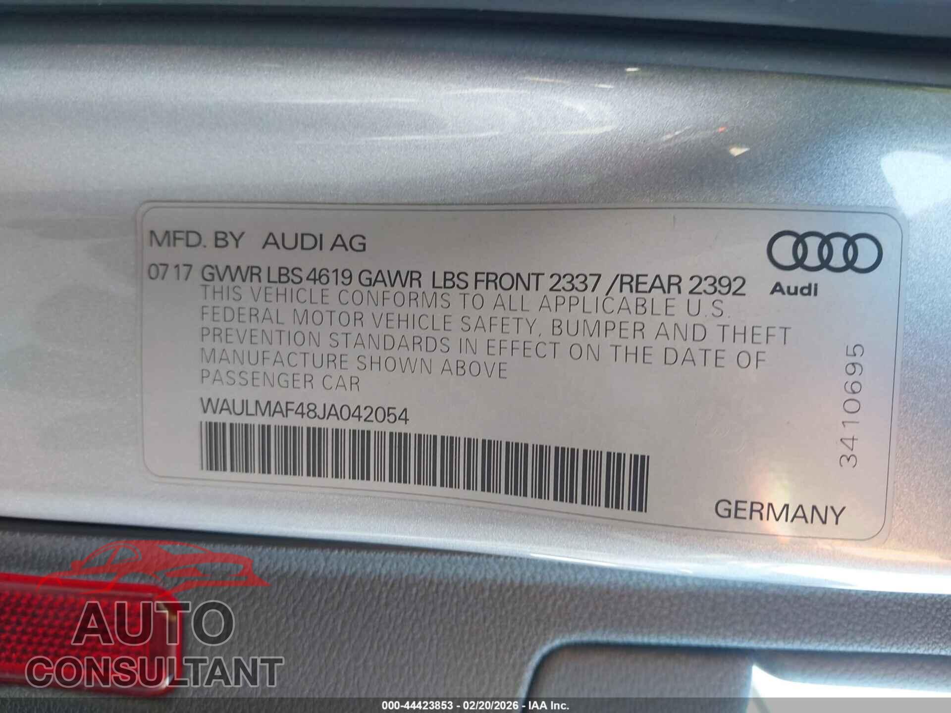 AUDI A4 2018 - WAULMAF48JA042054