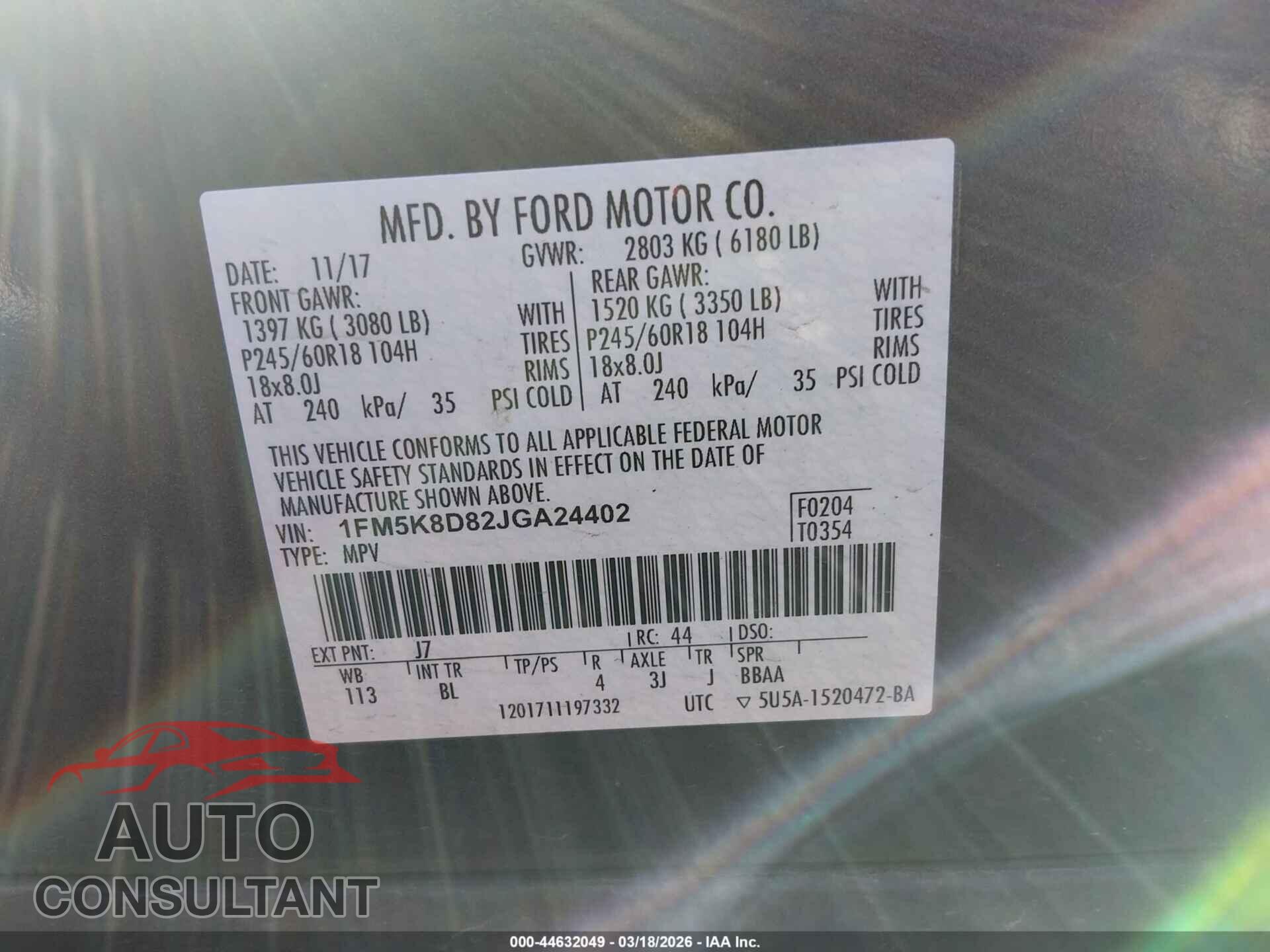 FORD EXPLORER 2018 - 1FM5K8D82JGA24402