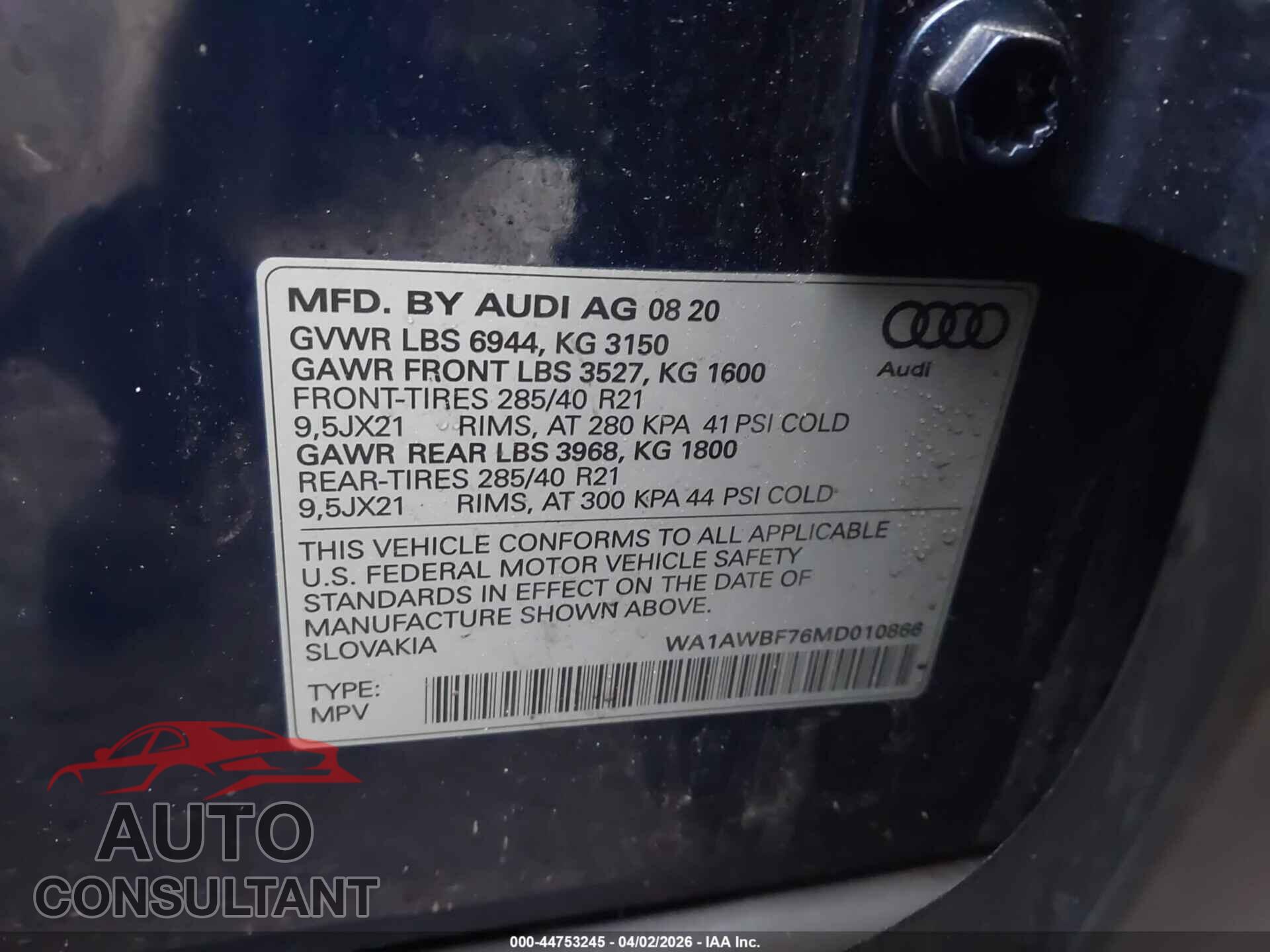 AUDI SQ7 2021 - WA1AWBF76MD010866