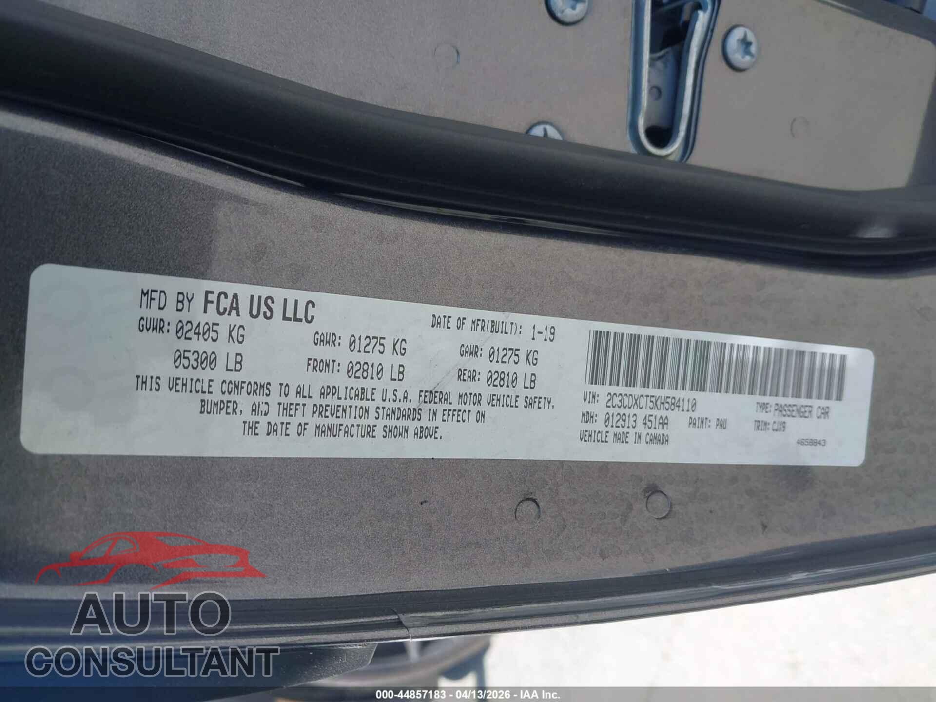DODGE CHARGER 2019 - 2C3CDXCT5KH584110