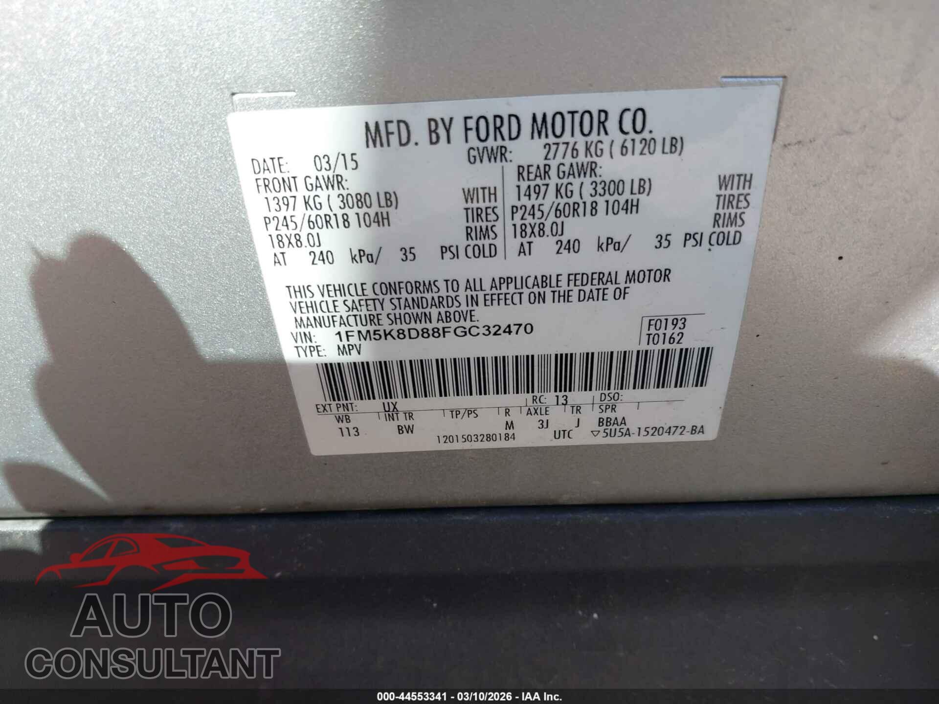 FORD EXPLORER 2015 - 1FM5K8D88FGC32470
