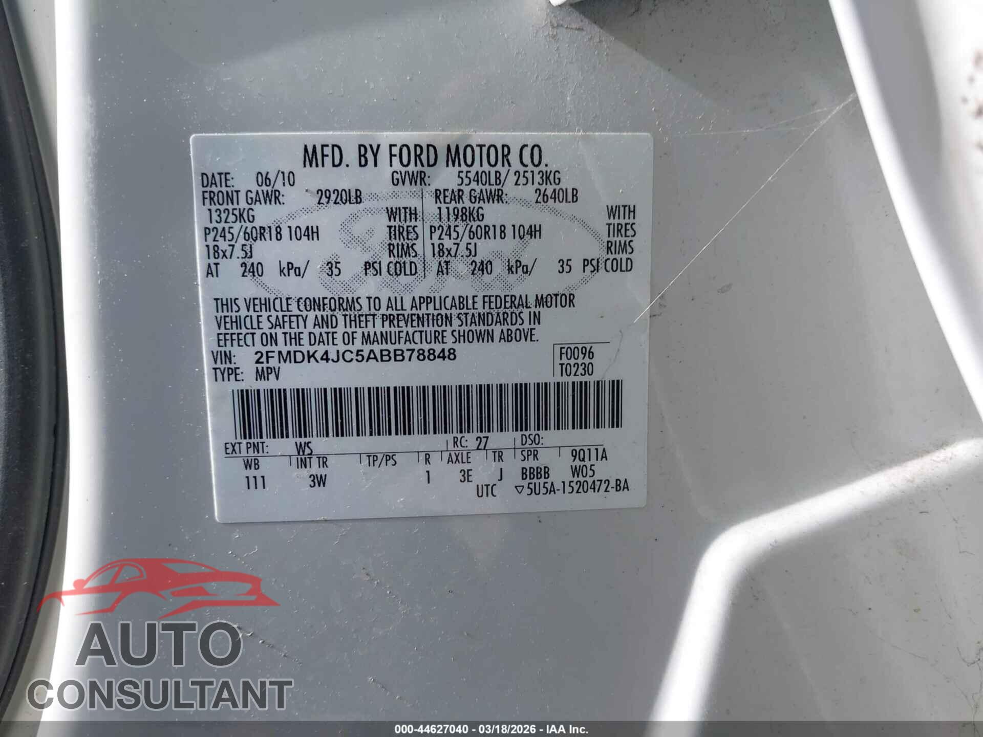 FORD EDGE 2010 - 2FMDK4JC5ABB78848