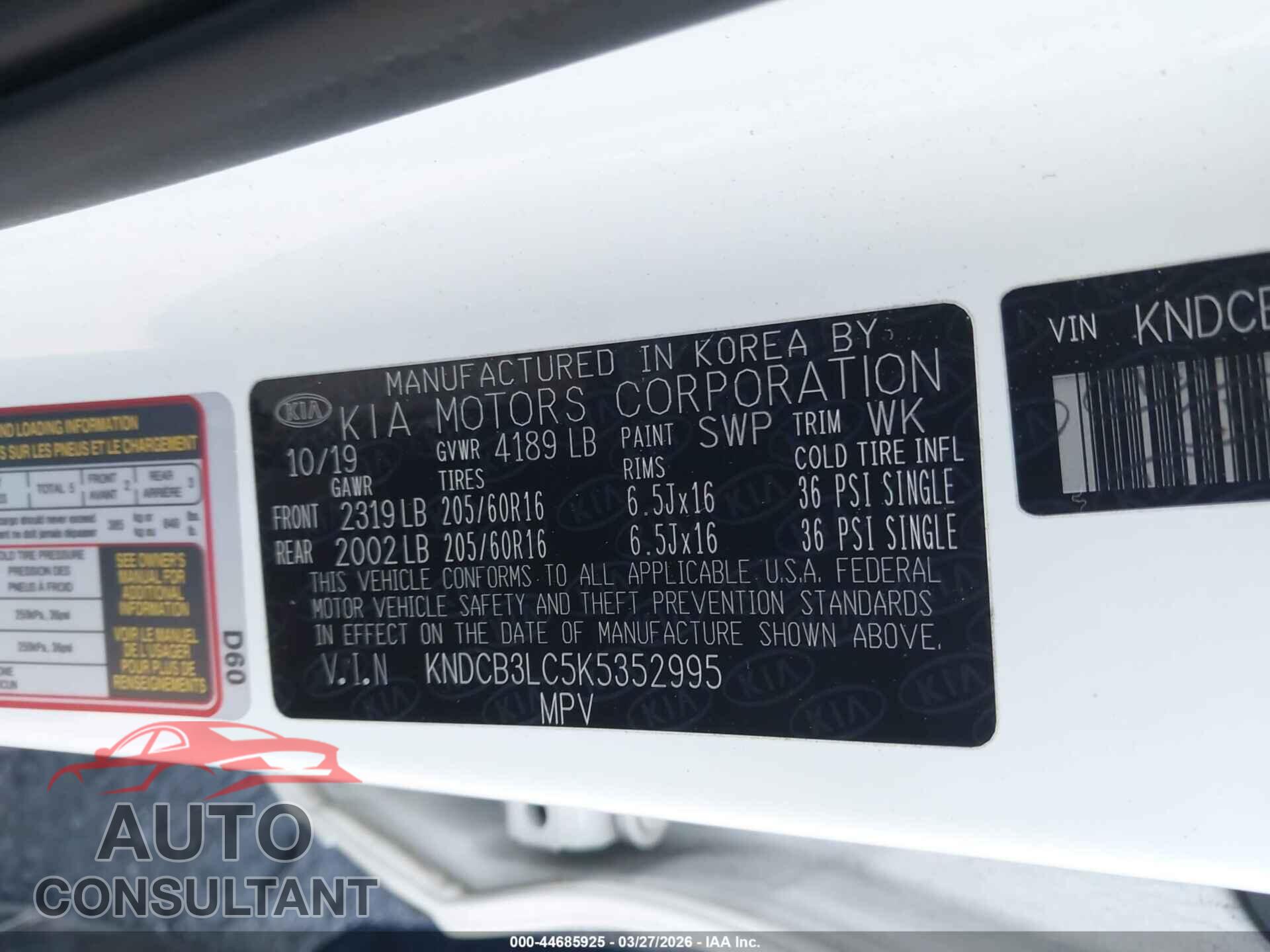 KIA NIRO 2019 - KNDCB3LC5K5352995