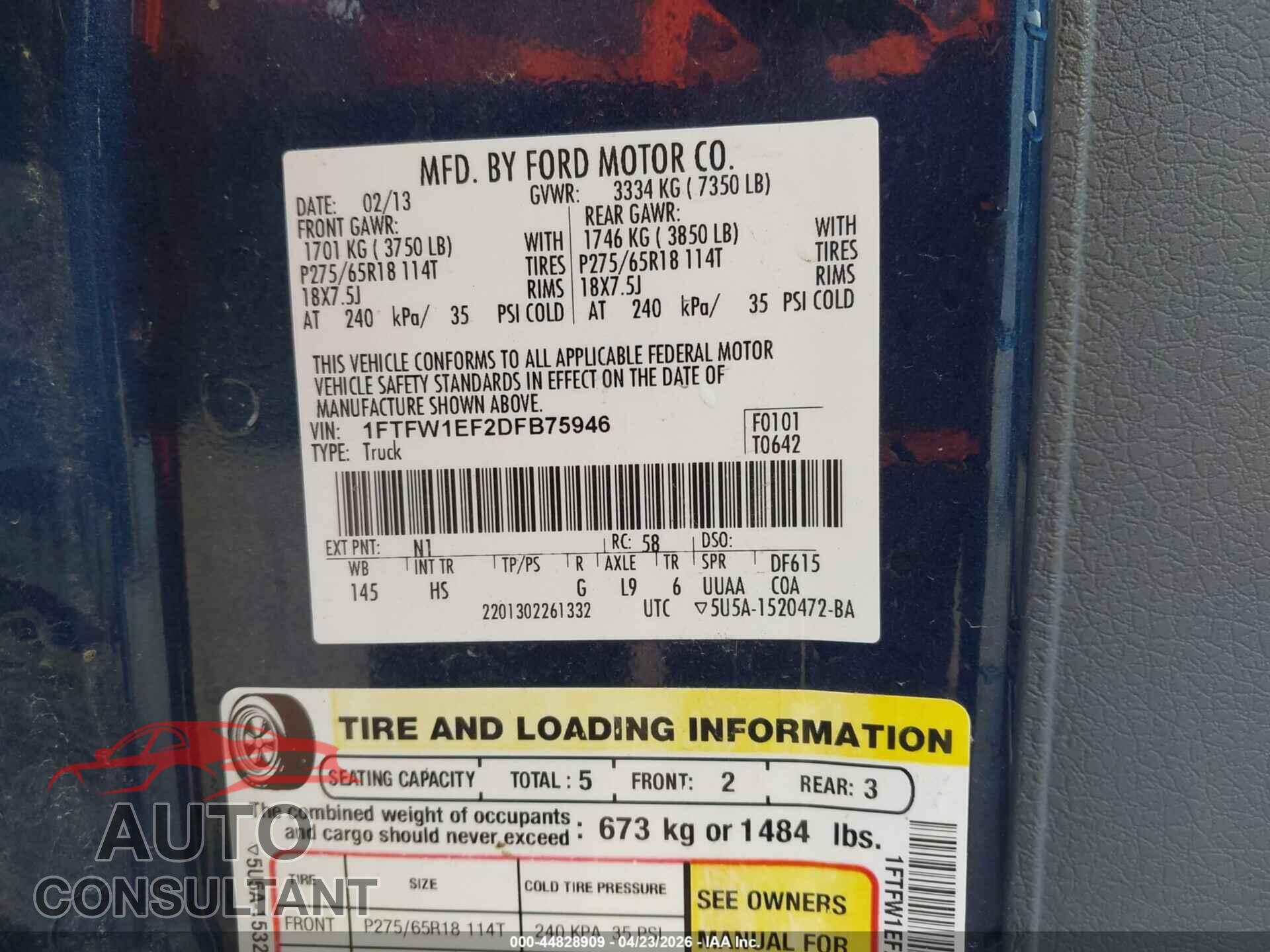 FORD F-150 2013 - 1FTFW1EF2DFB75946
